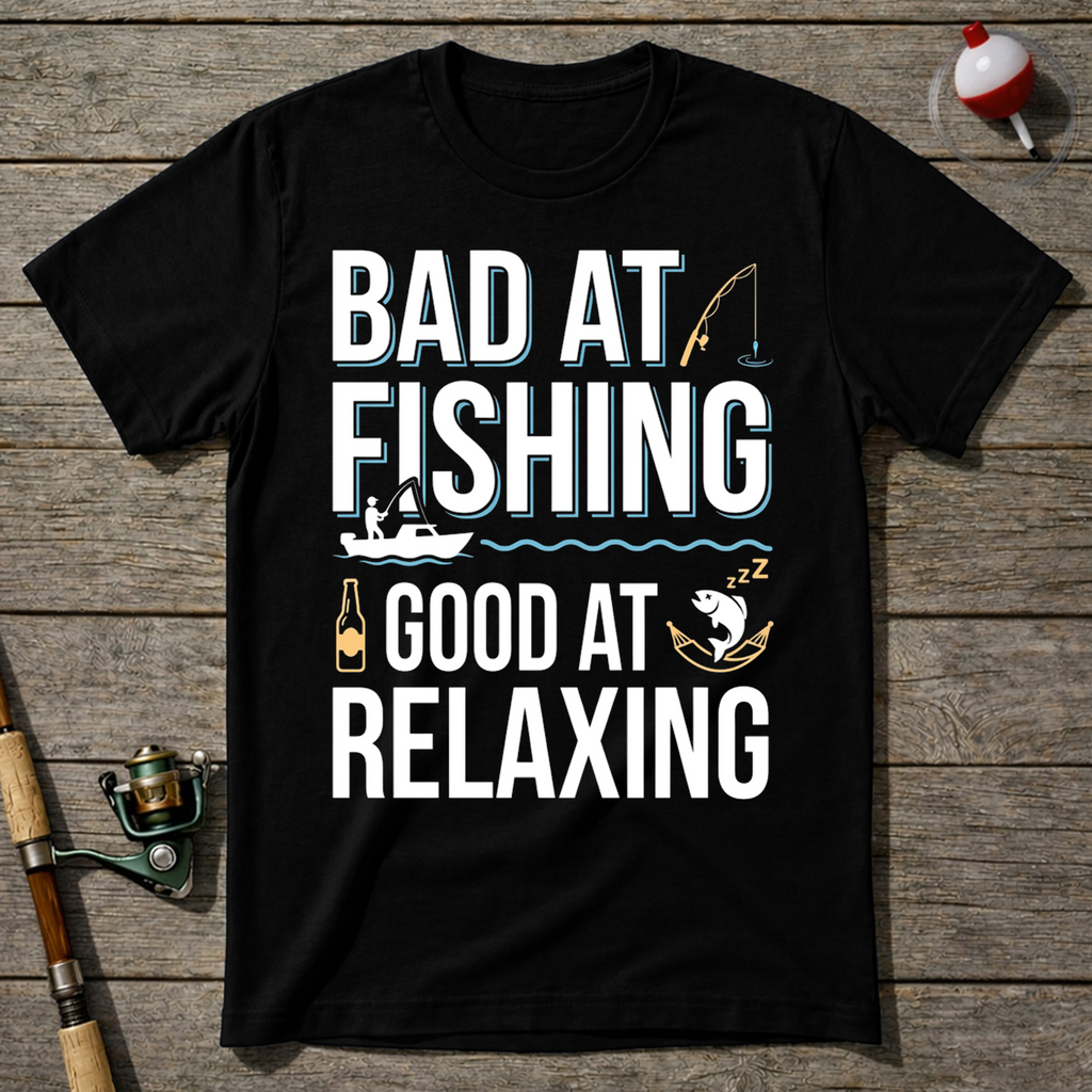 Bad At Fishing Good At Relaxing T-Shirt — Black
