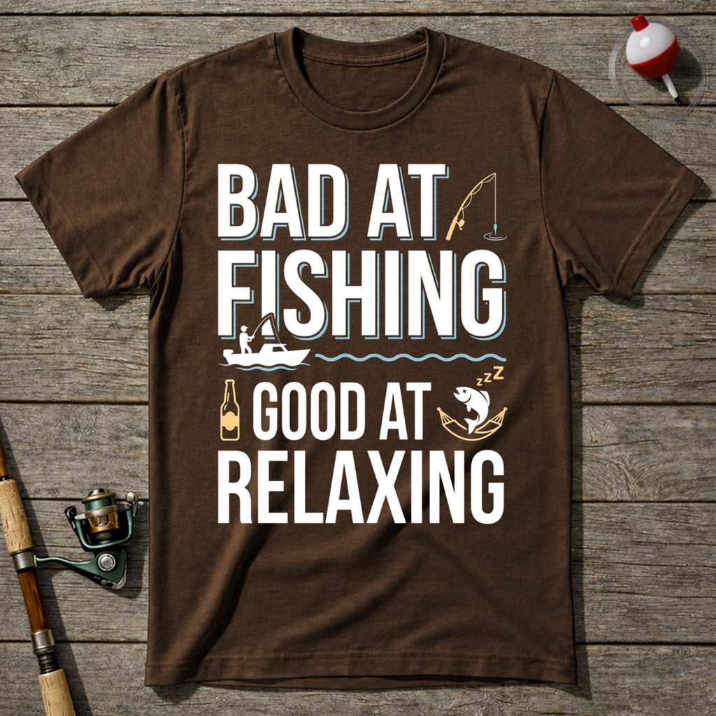 Bad At Fishing Good At Relaxing T-Shirt — Navy