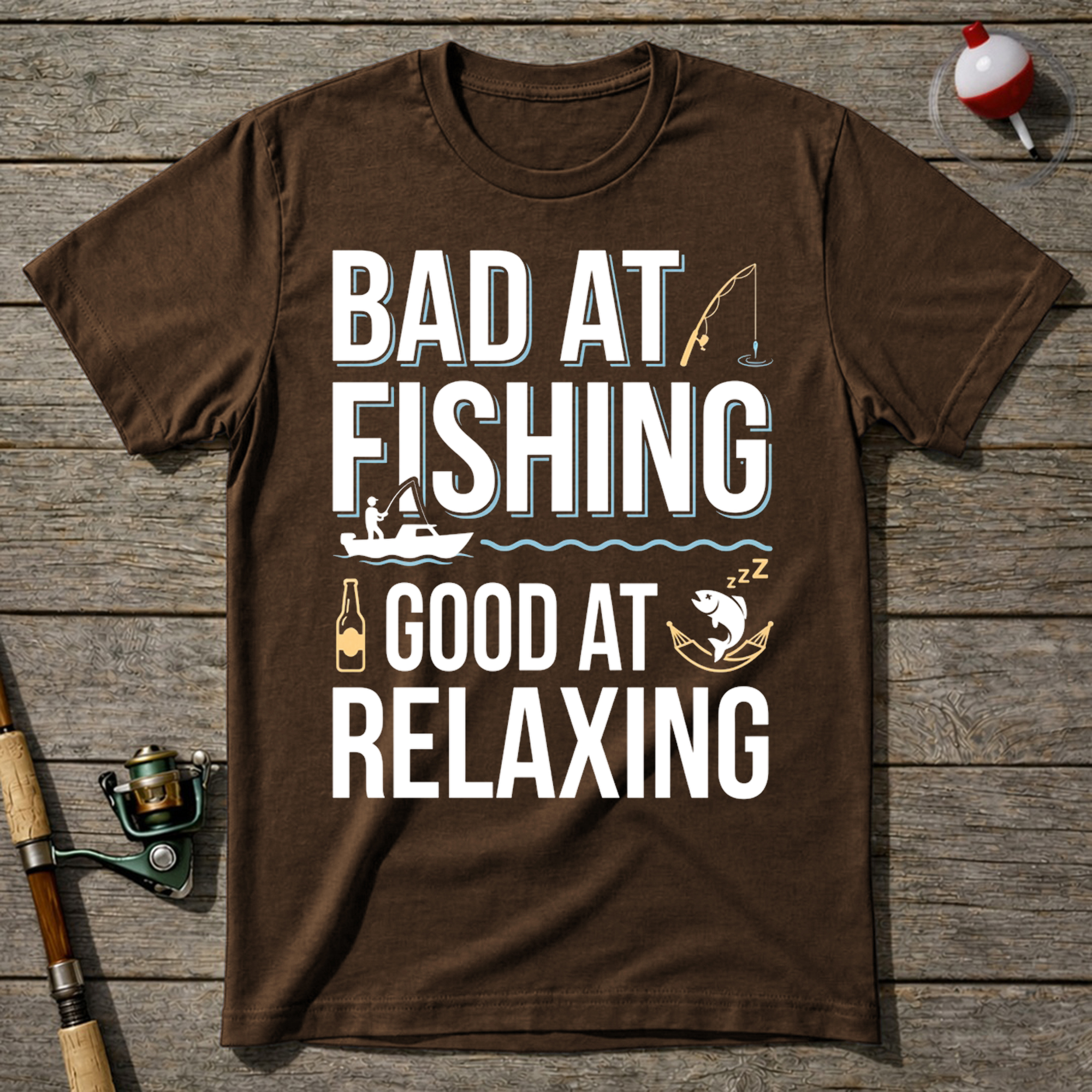 Bad At Fishing Good At Relaxing T-Shirt — Navy