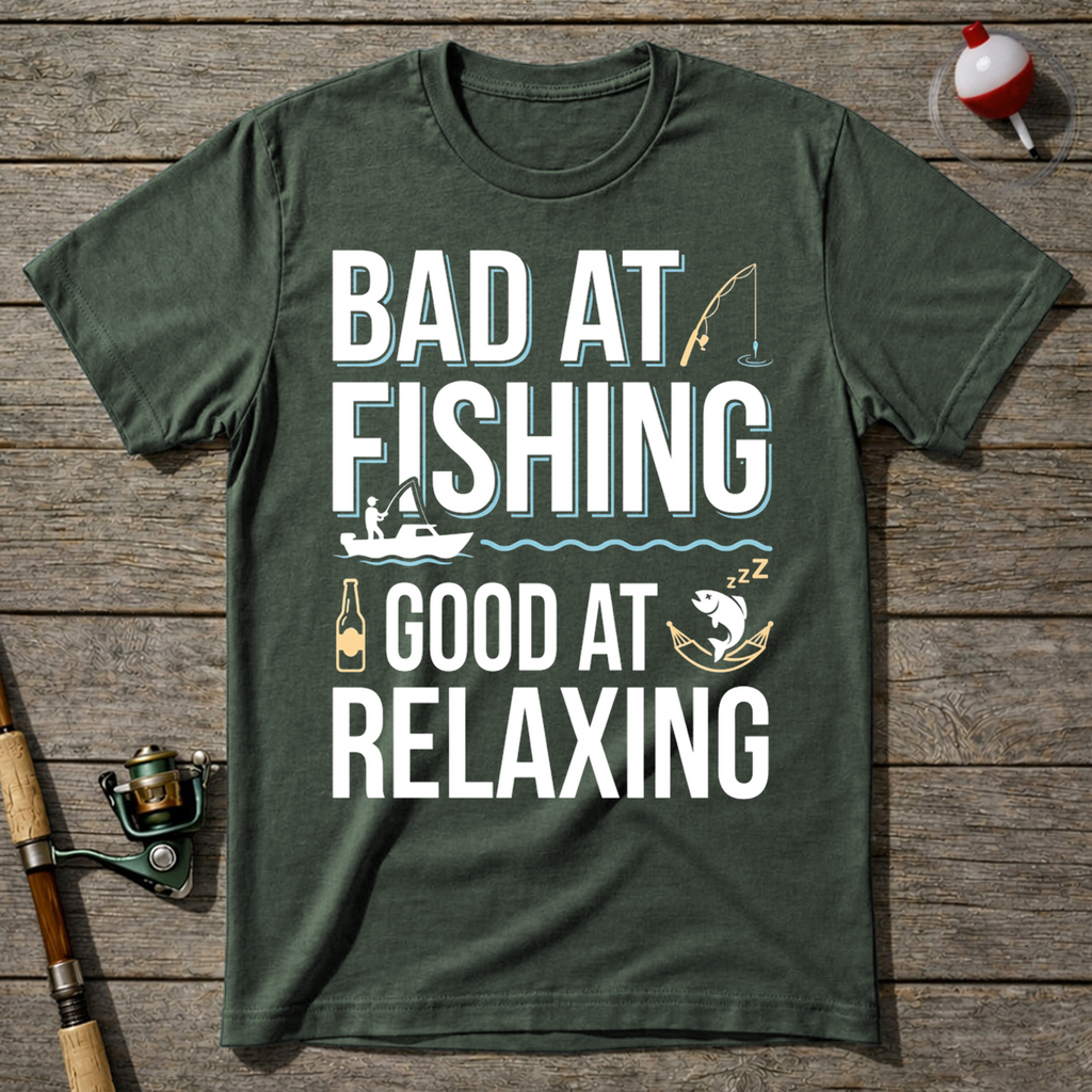 Bad At Fishing Good At Relaxing T-Shirt — Military Green