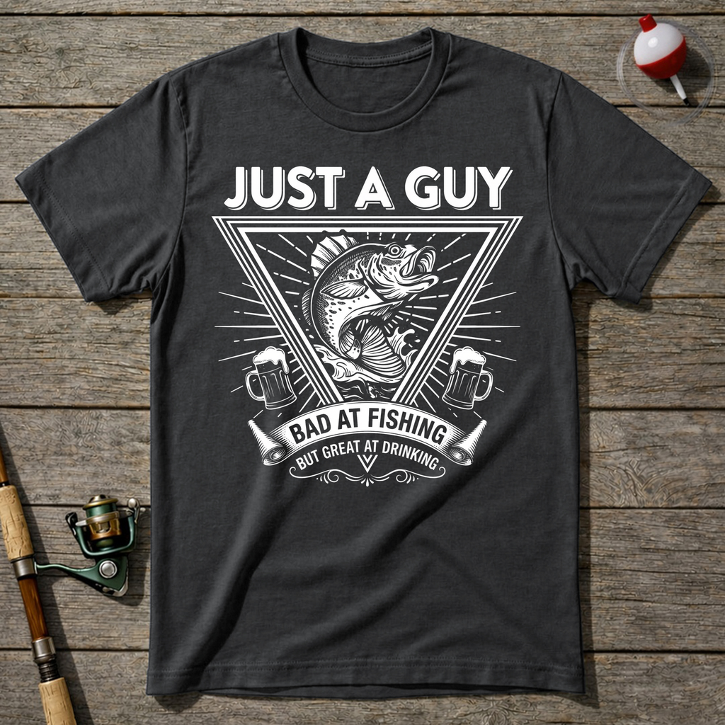 Bad At Fishing Great At Drinking T-Shirt — Charcoal