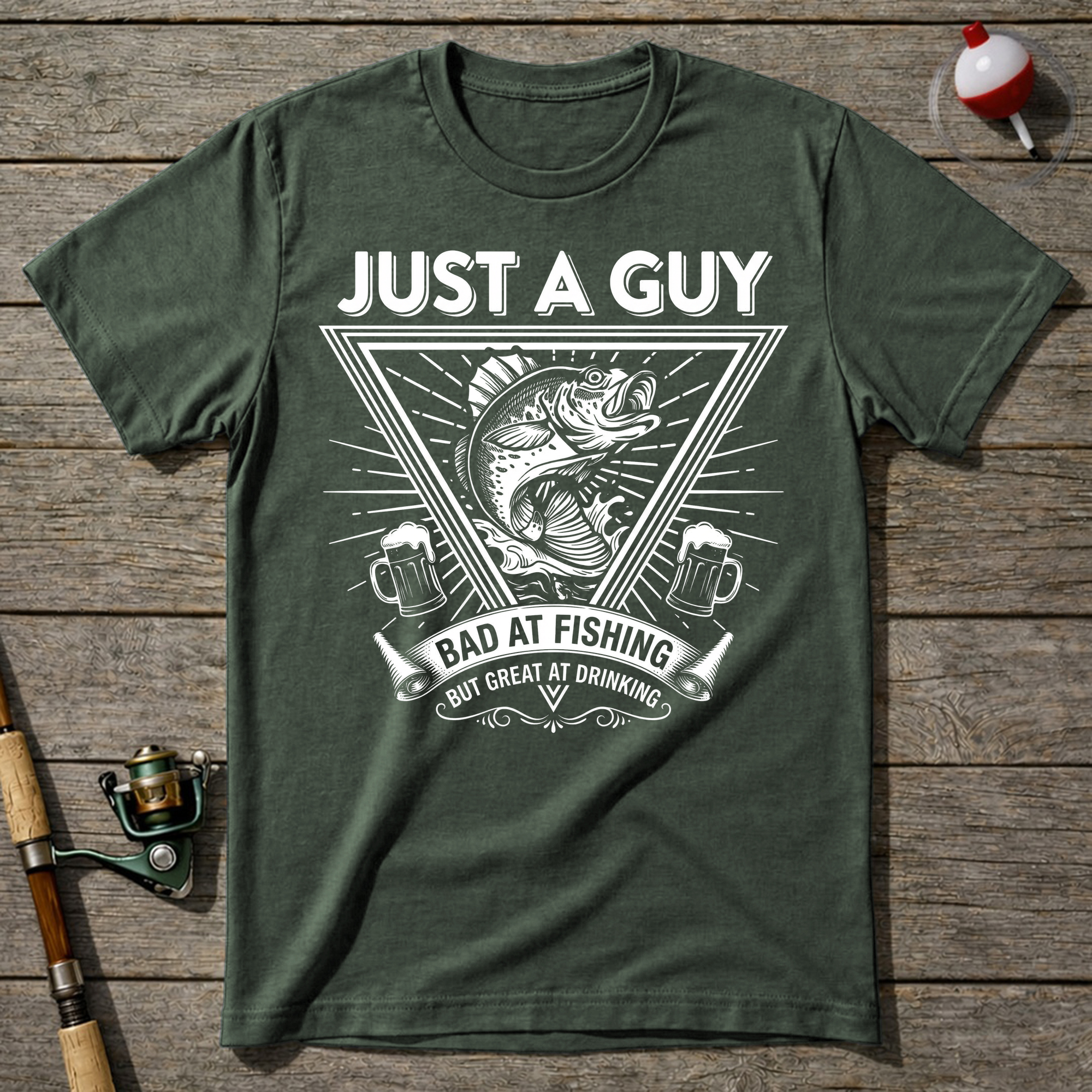 Bad At Fishing Great At Drinking T-Shirt — Military Green