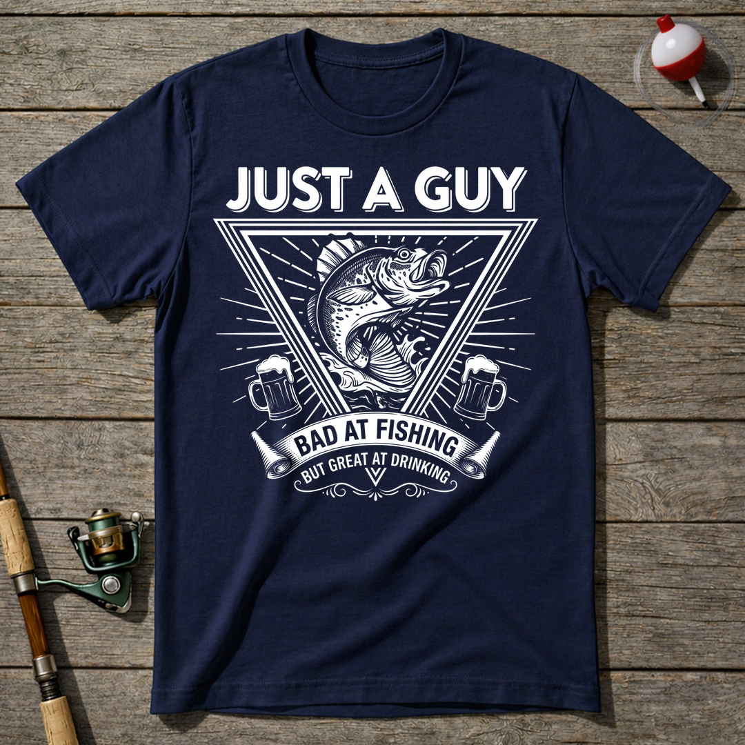Bad At Fishing Great At Drinking T-Shirt — Navy