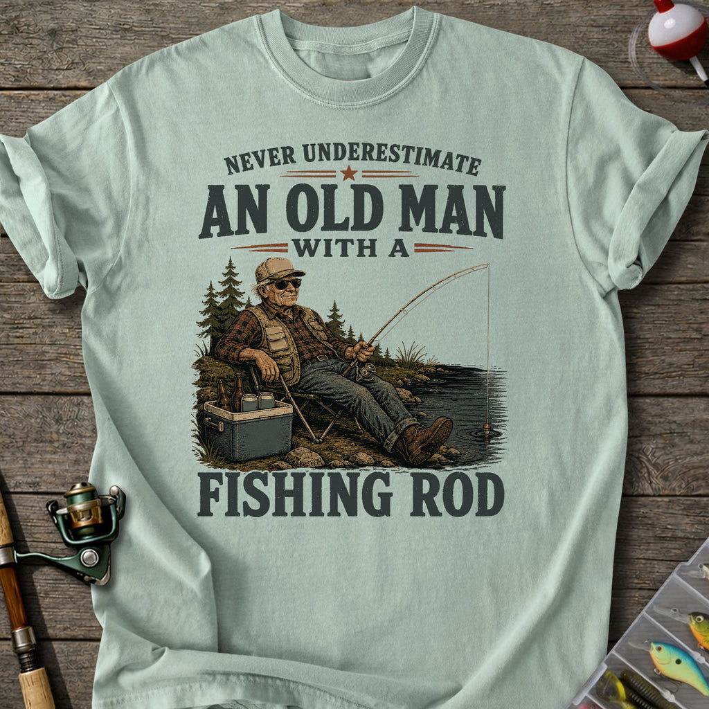 Old Man Fishing Rod T-Shirt