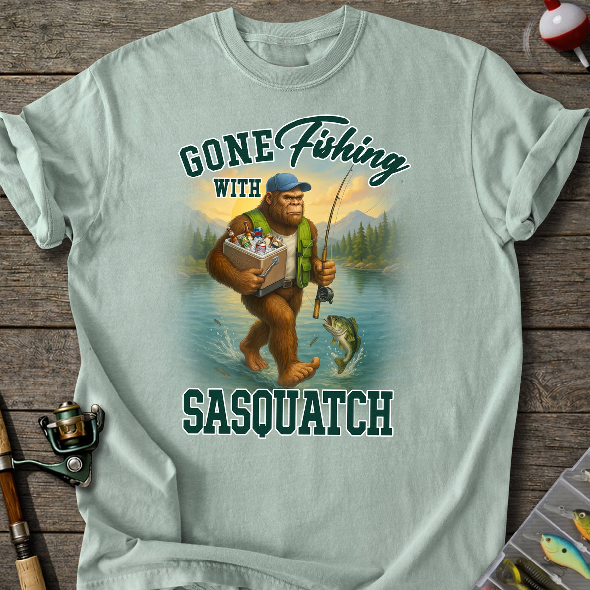 Sasquatch Gone Fishing T-Shirt