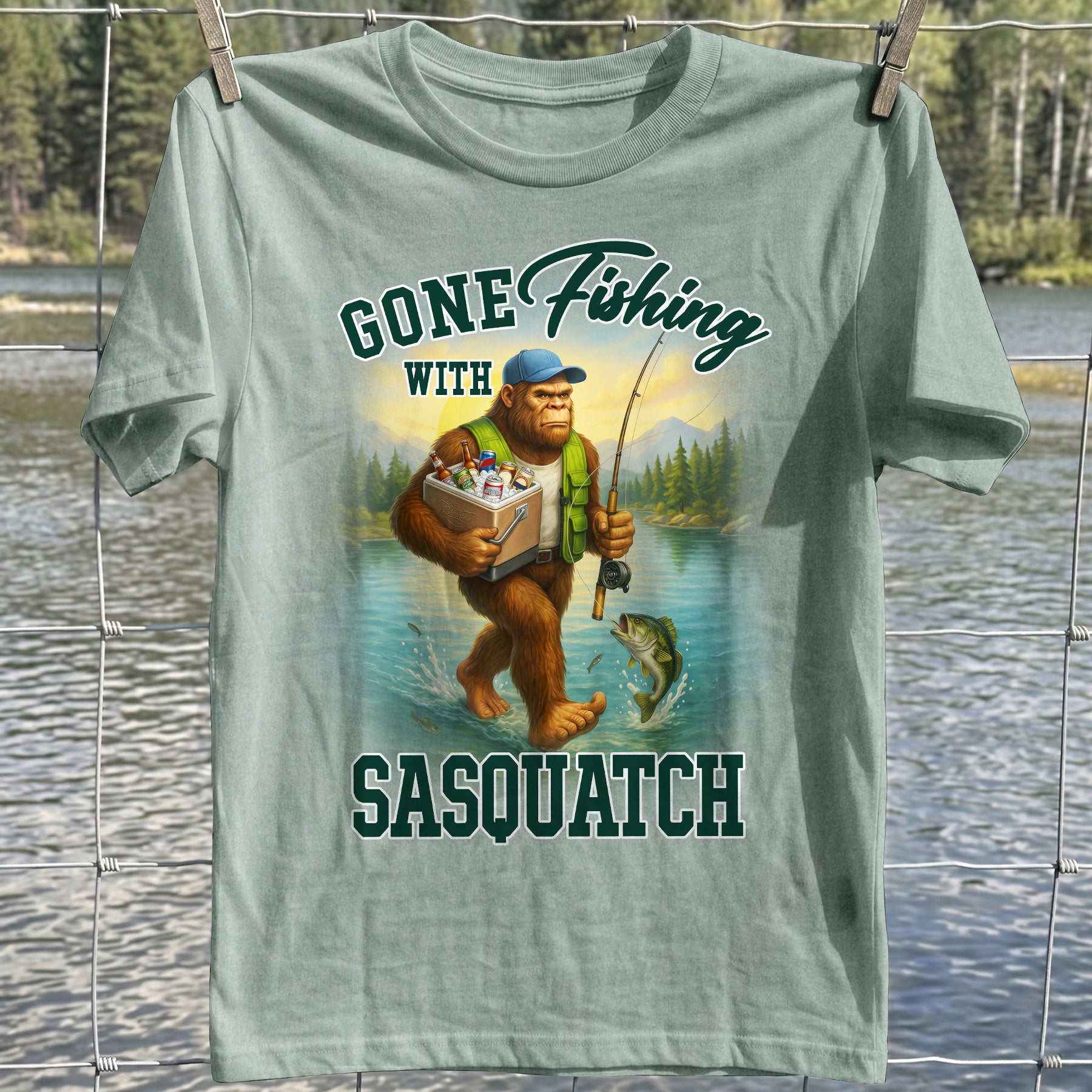 Sasquatch Gone Fishing T-Shirt