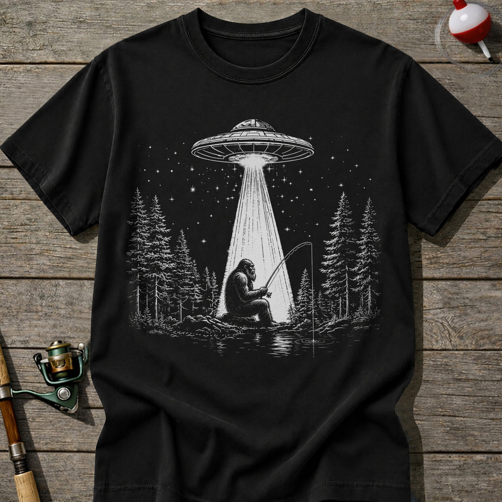 Bigfoot UFO Fishing T-Shirt