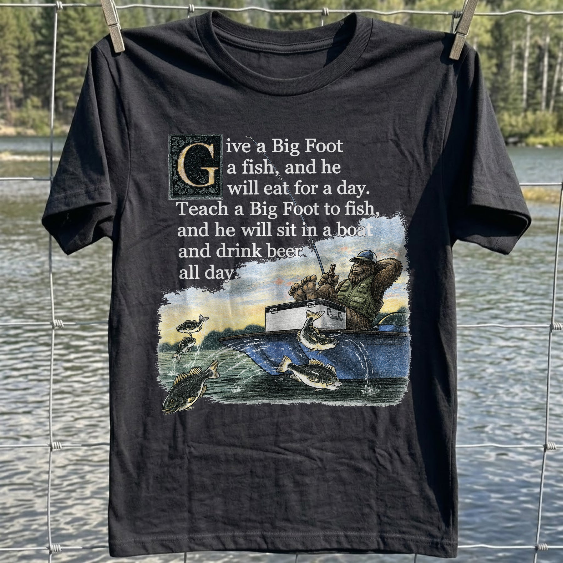 Bigfoot Fishing Lesson T-Shirt
