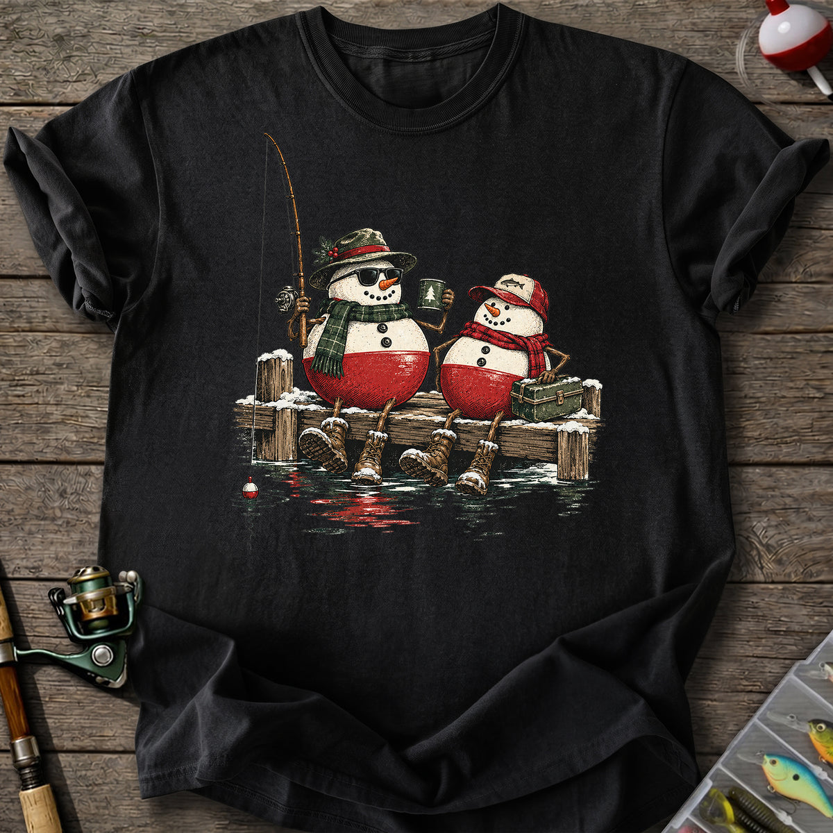 Snowman Fishing Buddies T-Shirt