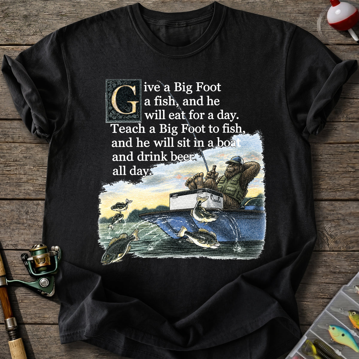Bigfoot Fishing Lesson T-Shirt