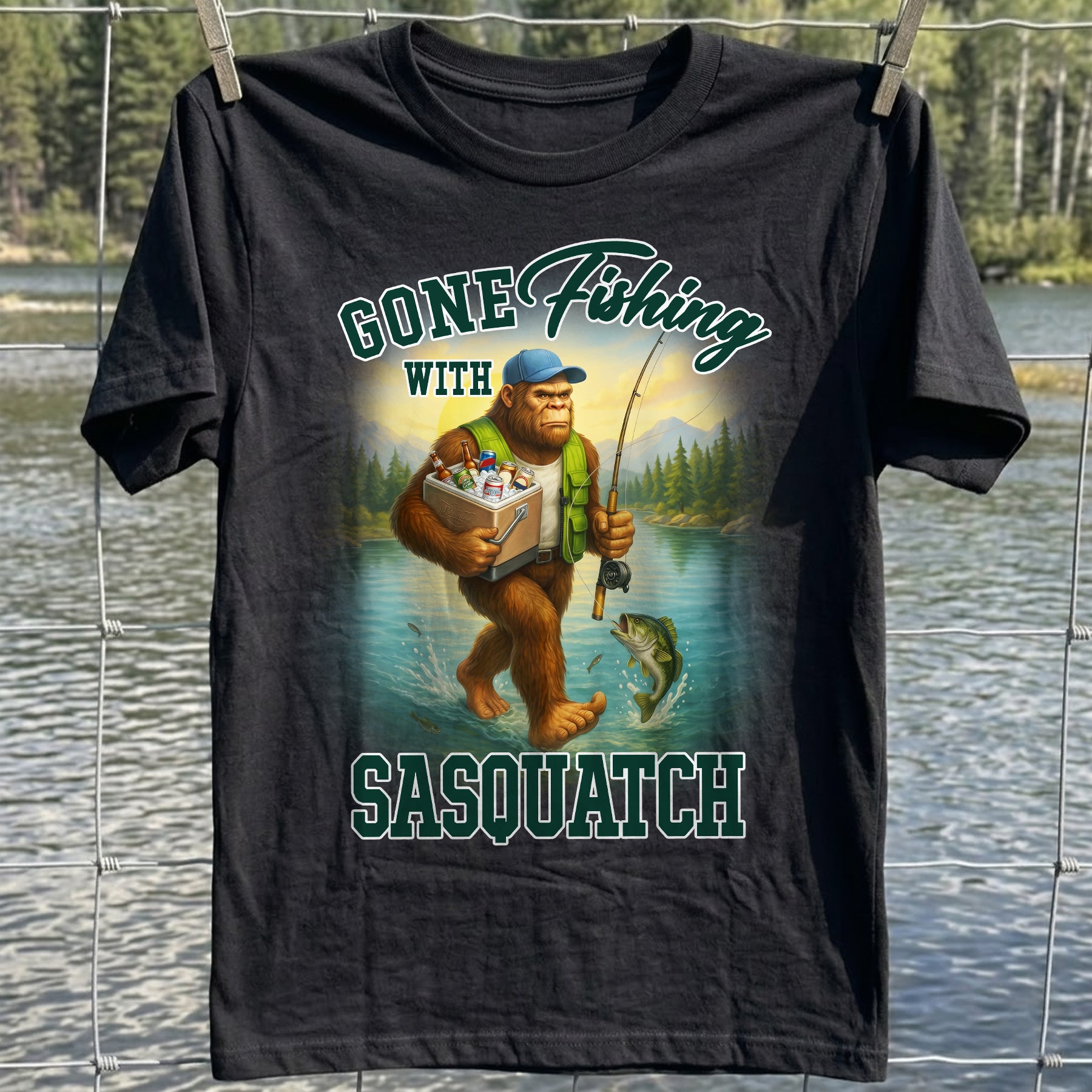 Sasquatch Gone Fishing T-Shirt