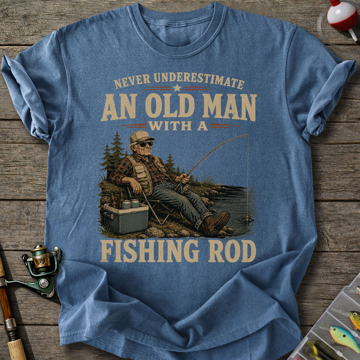 Old Man Fishing Rod T-Shirt