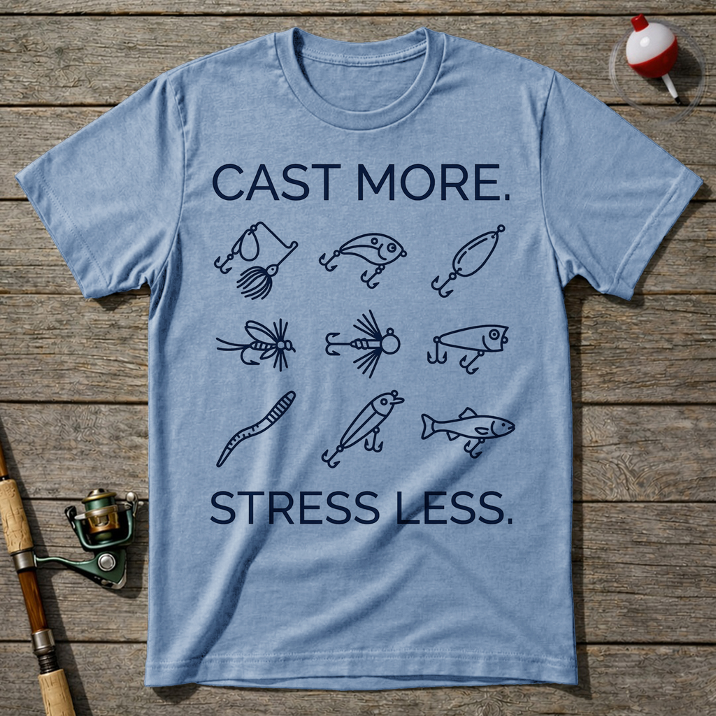 Cast More Stress Less T-Shirt — Light Blue