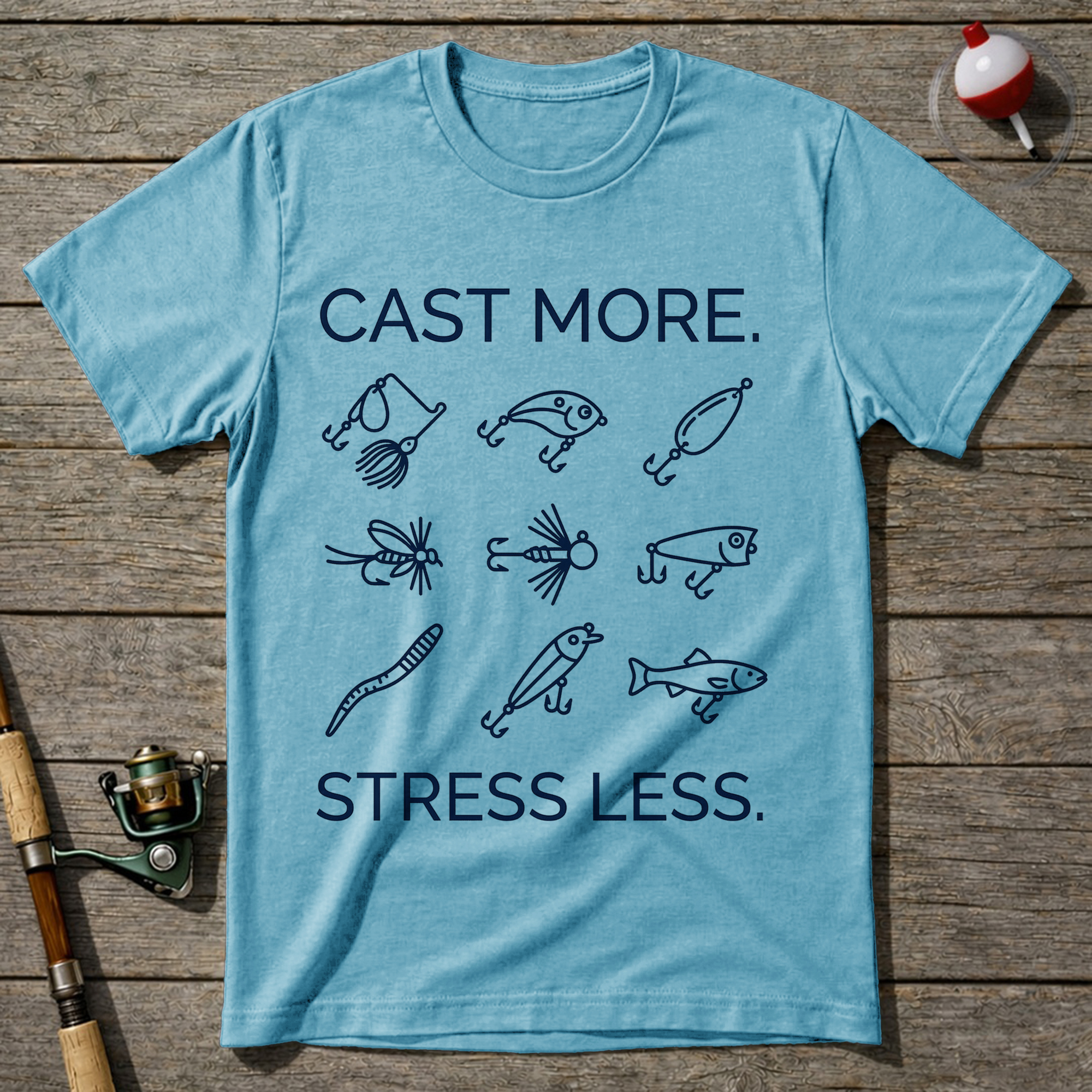 Cast More Stress Less T-Shirt — Sky Blue