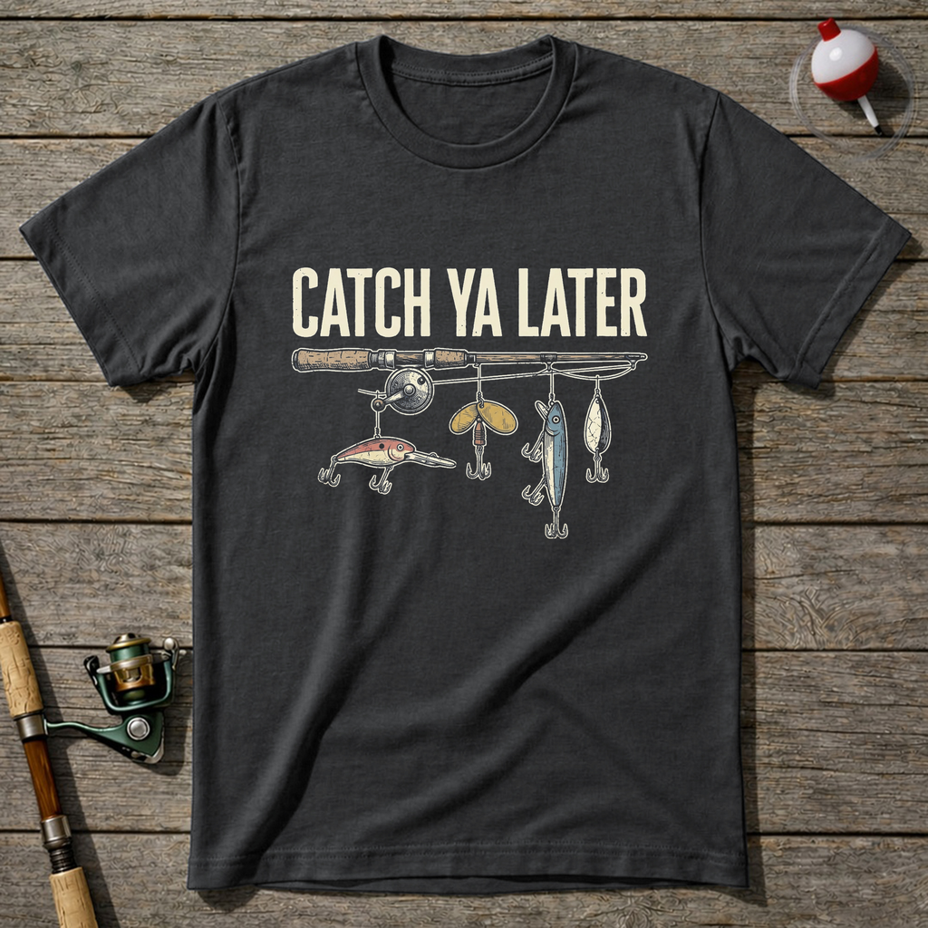 Catch Ya Later Fishing T-Shirt — Charcoal