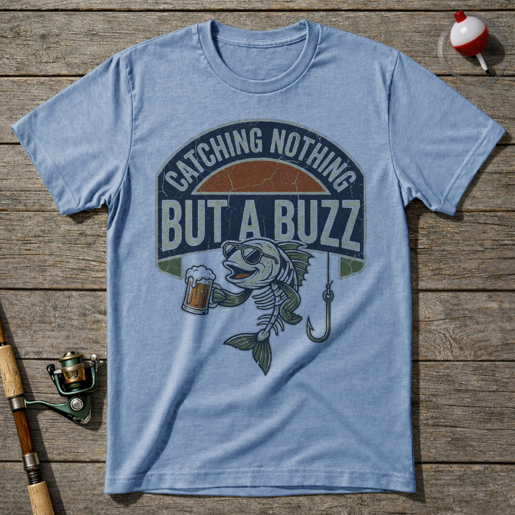 Catching Nothing But A Buzz Fishing T-Shirt — Light Blue