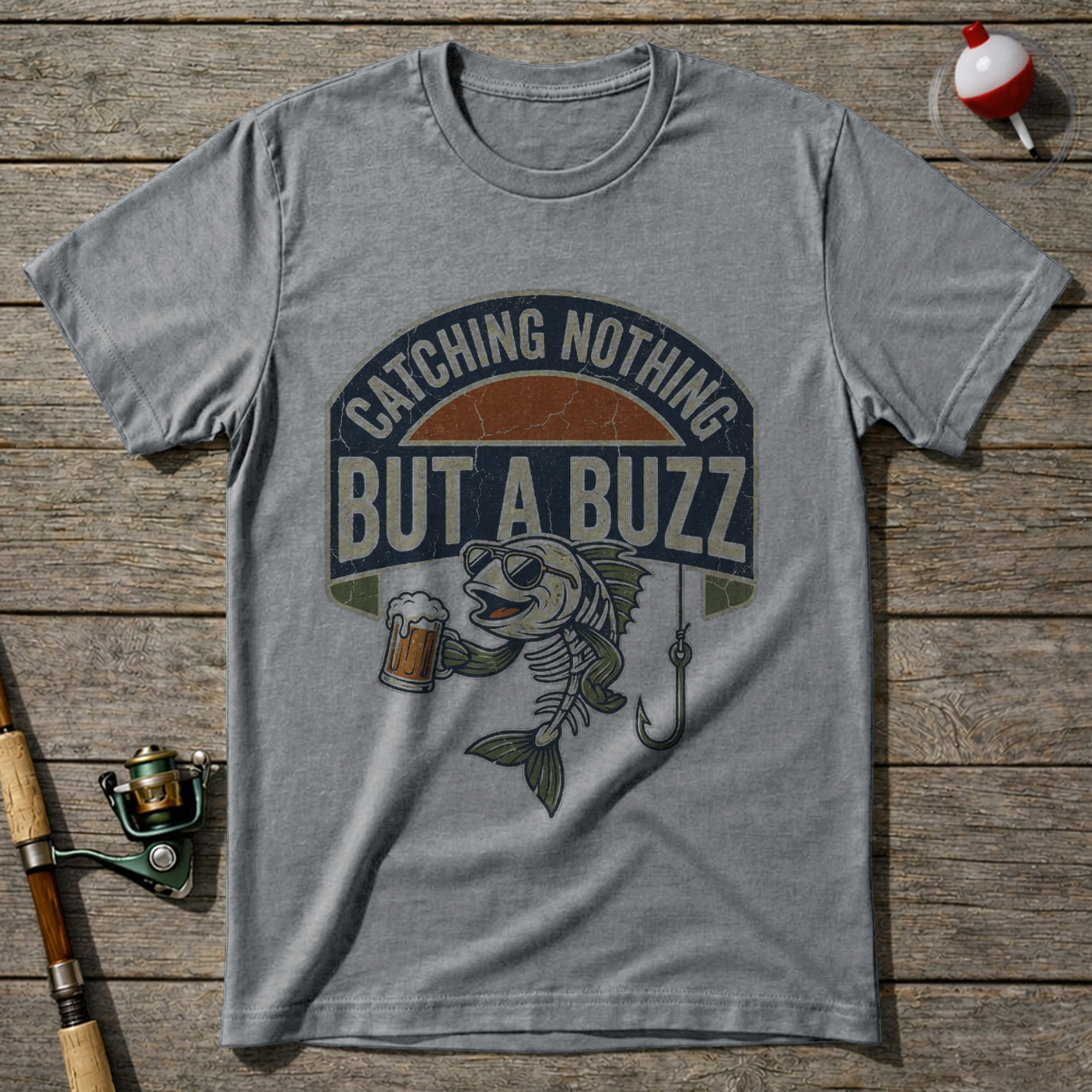 Catching Nothing But A Buzz Fishing T-Shirt — Sport Grey