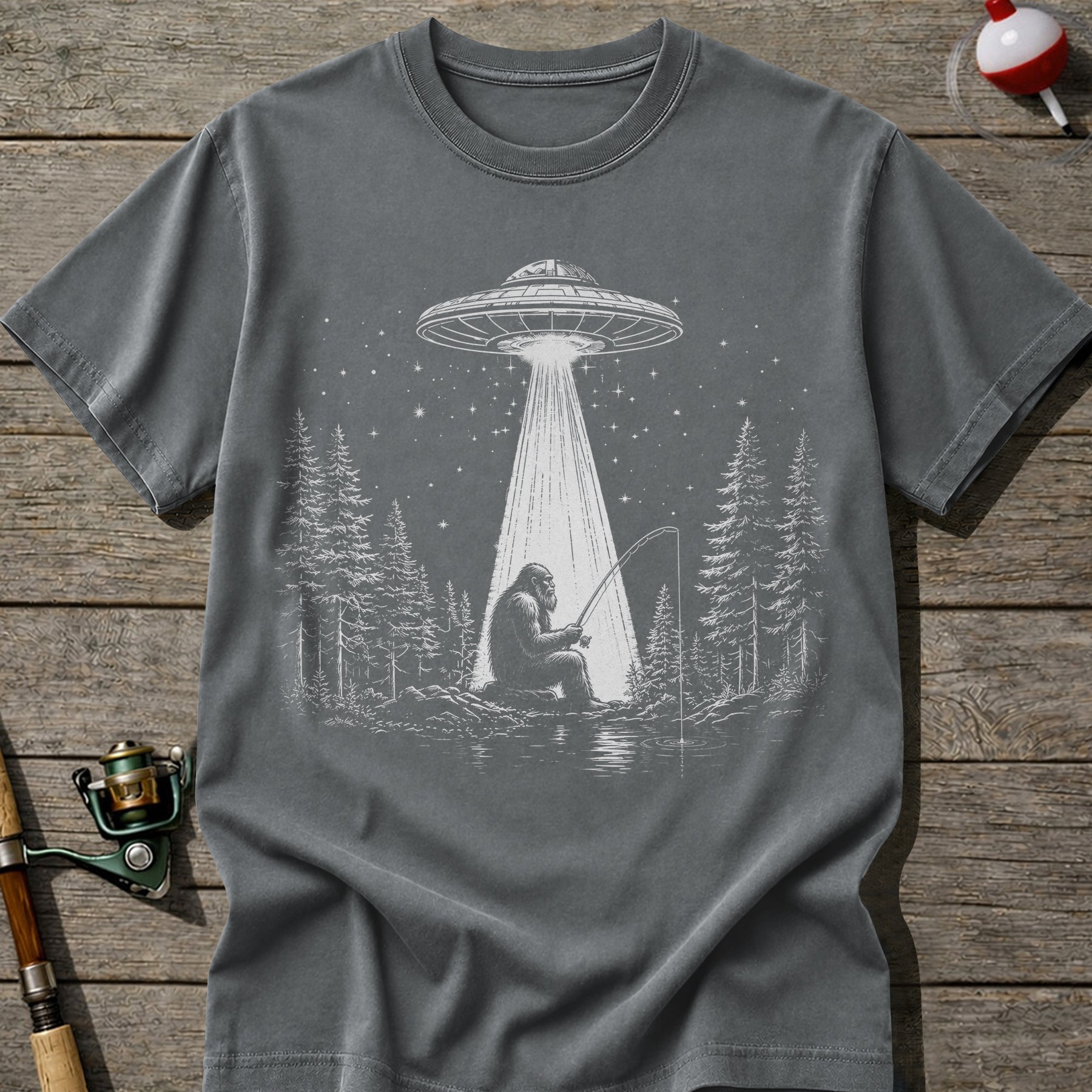 Bigfoot UFO Fishing T-Shirt