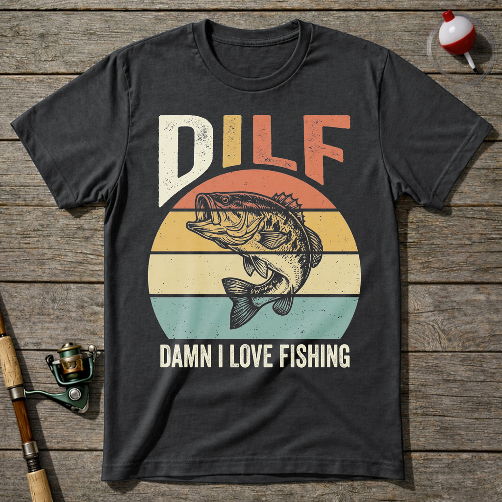 DILF Damn I Love Fishing T-Shirt — Charcoal