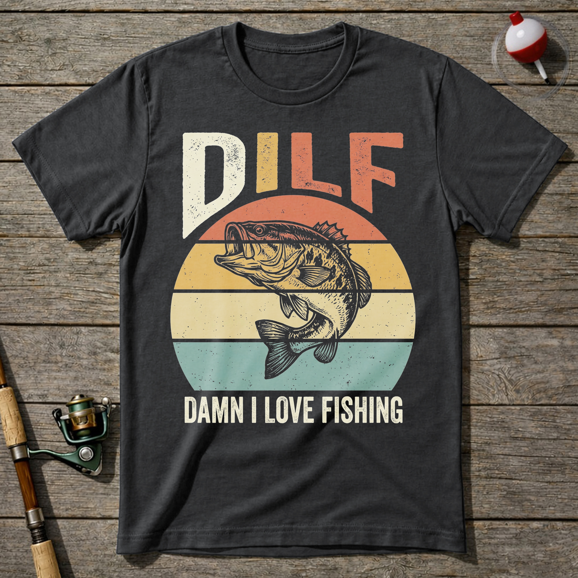 DILF Damn I Love Fishing T-Shirt — Charcoal