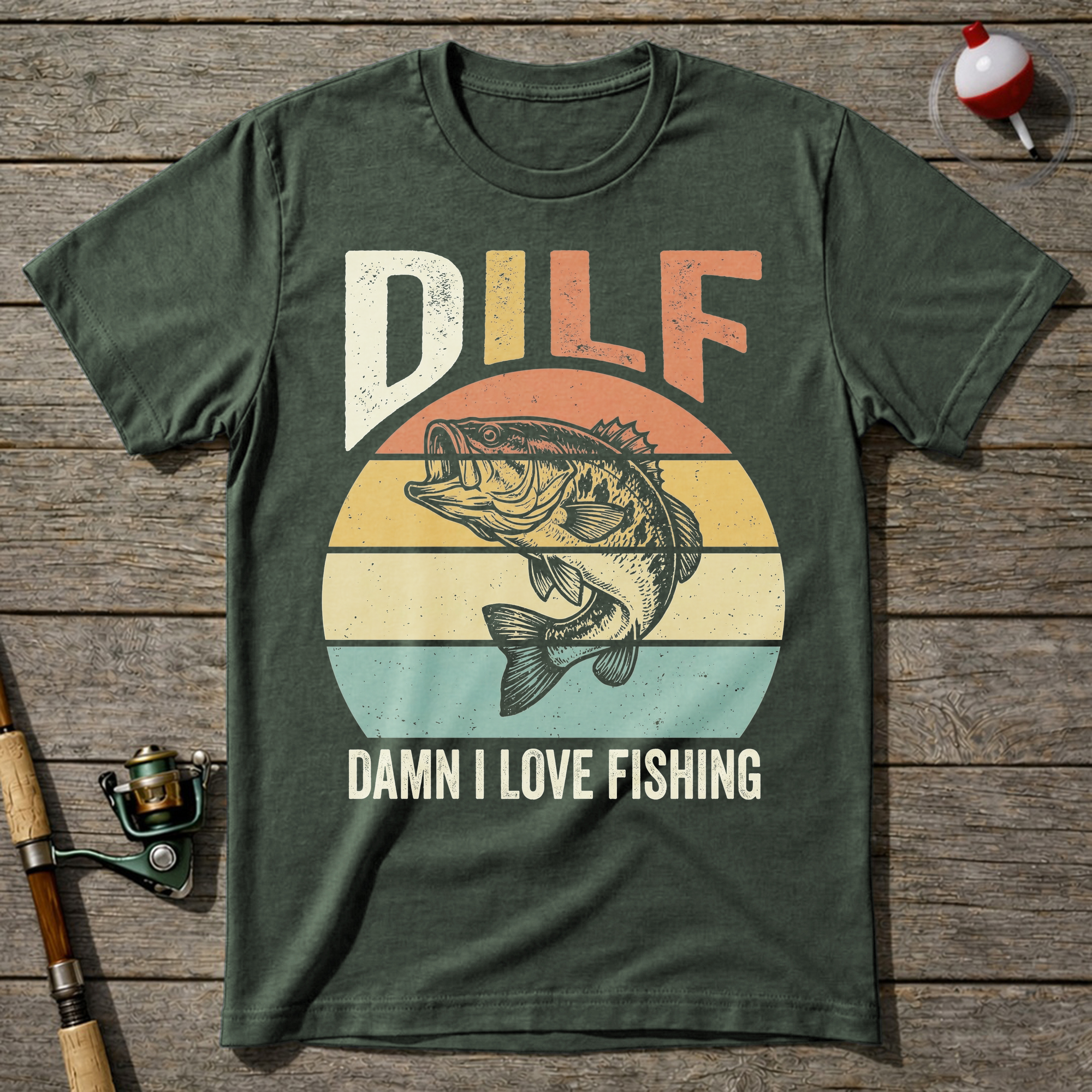 DILF Damn I Love Fishing T-Shirt — Military Green
