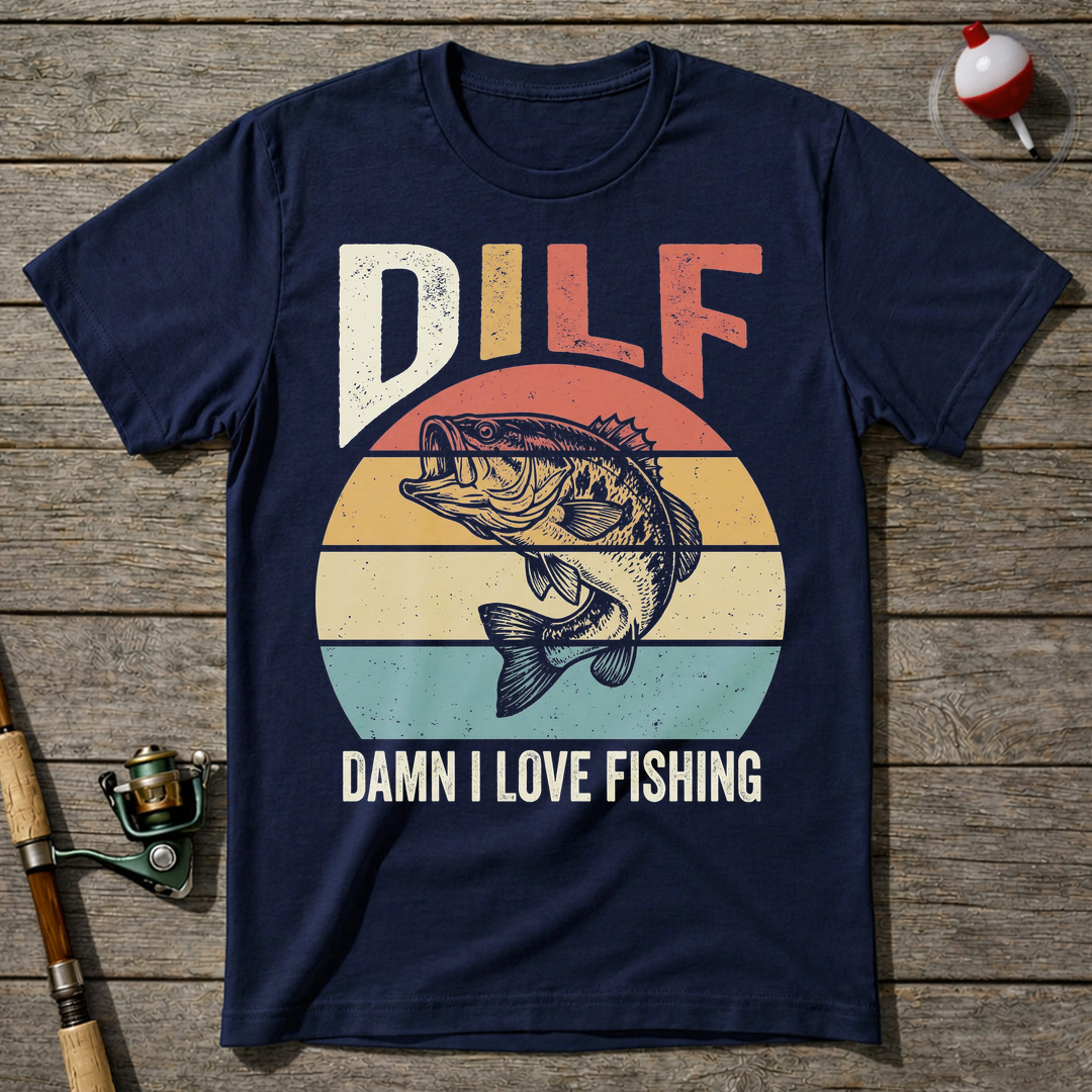 DILF Damn I Love Fishing T-Shirt — Navy