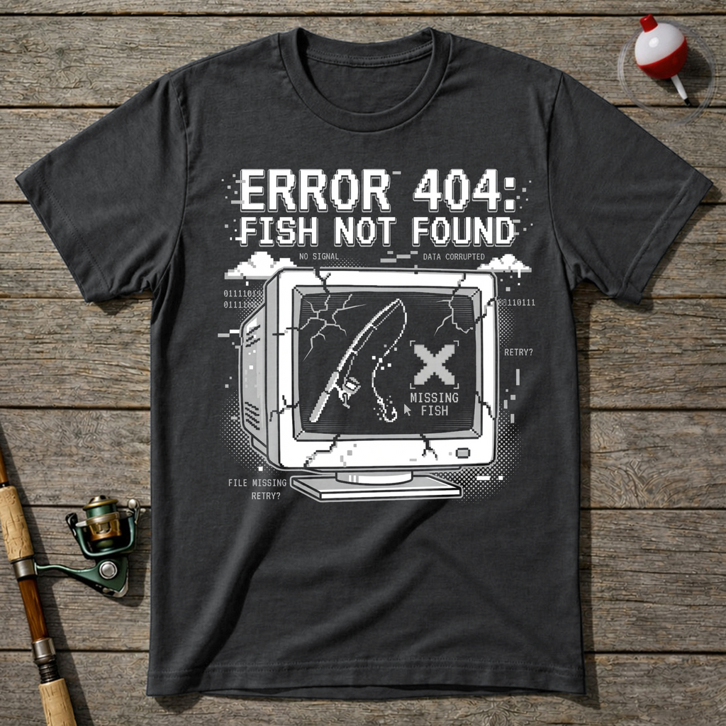 Error 404 Fish Not Found T-Shirt — Charcoal