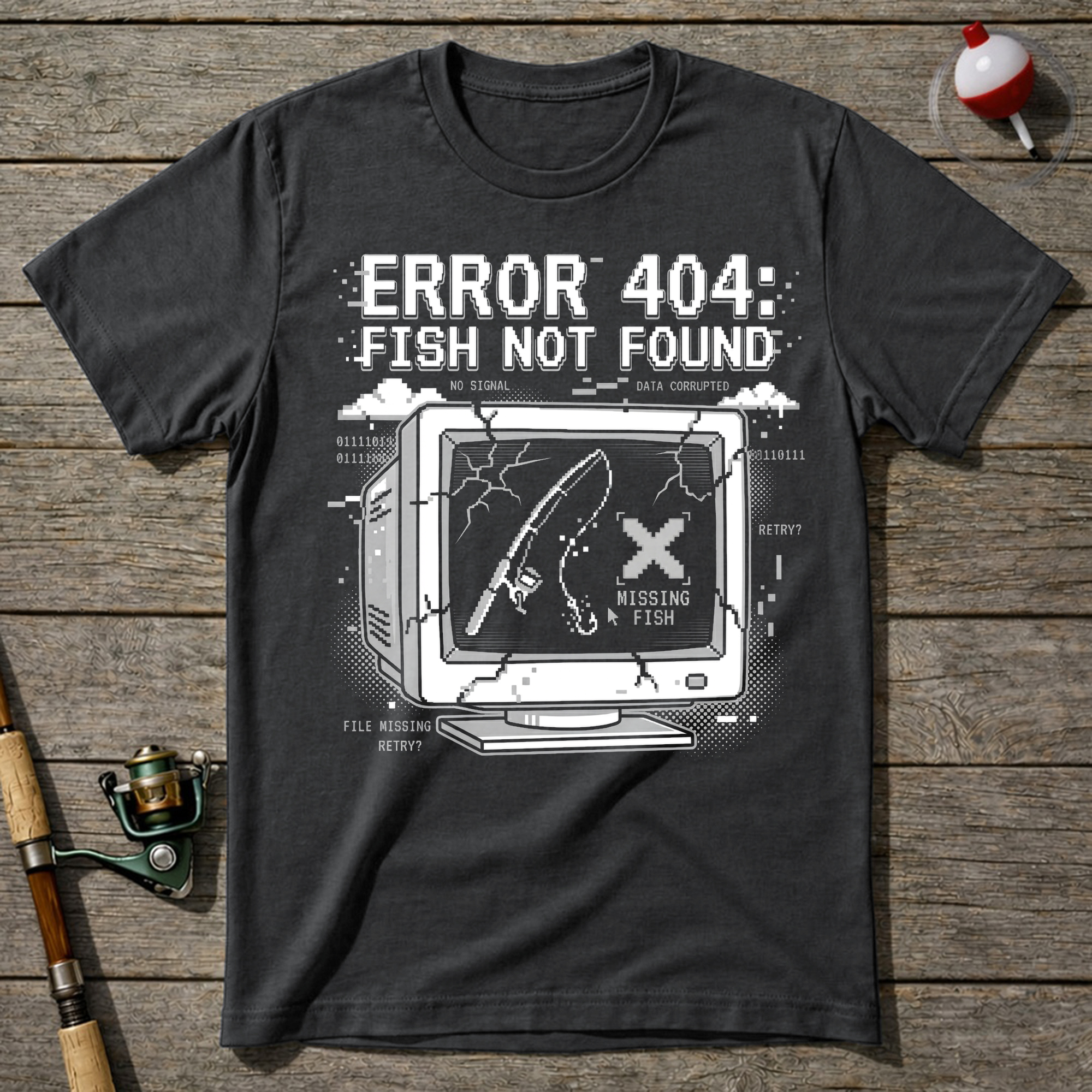 Error 404 Fish Not Found T-Shirt — Charcoal