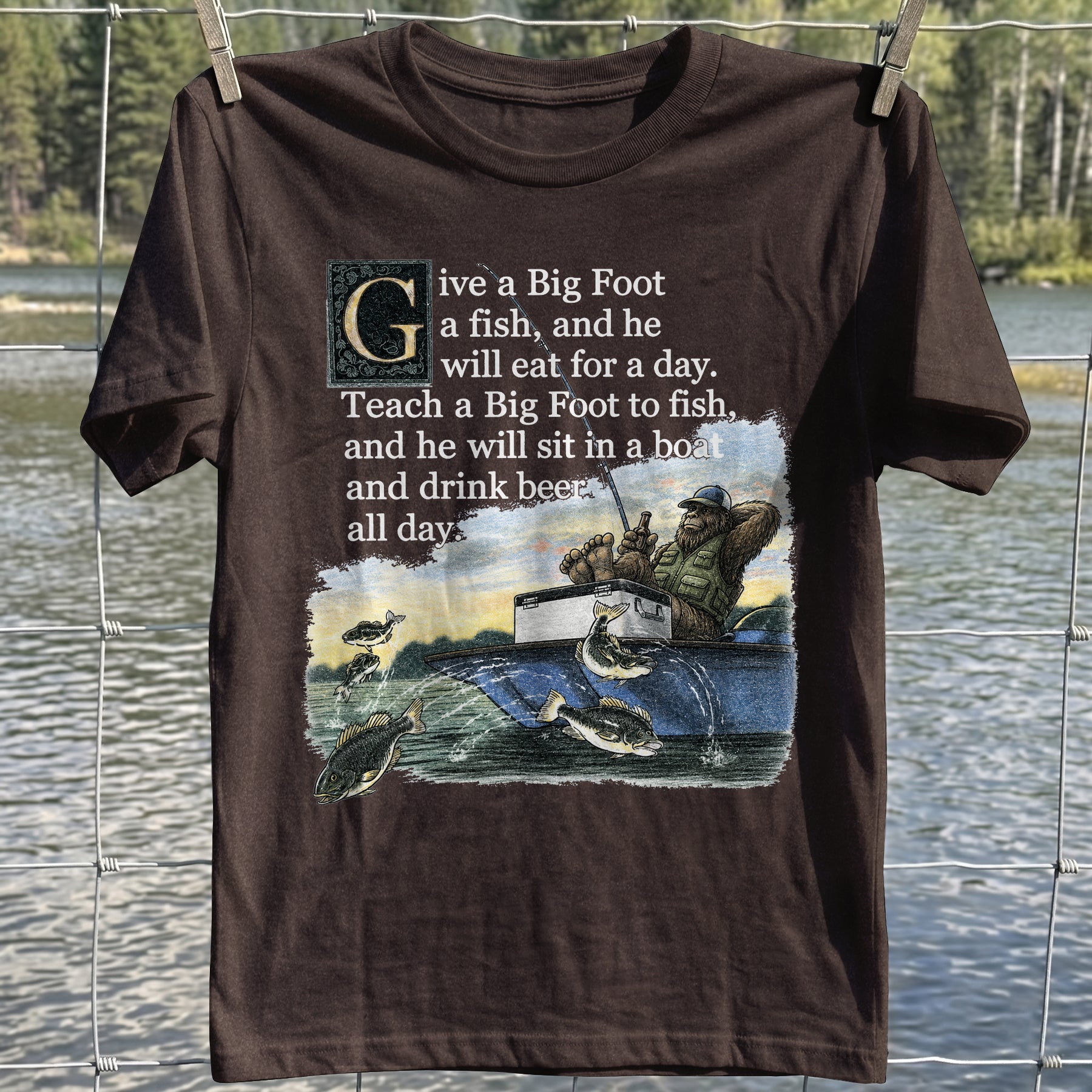 Bigfoot Fishing Lesson T-Shirt