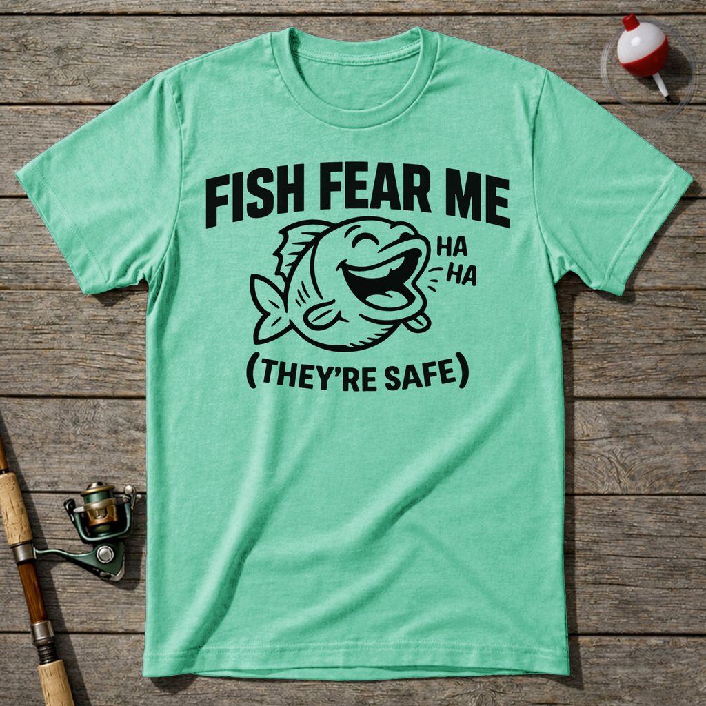 Fish Fear Me They’Re Safe Funny Fishing T-Shirt — Mint Green
