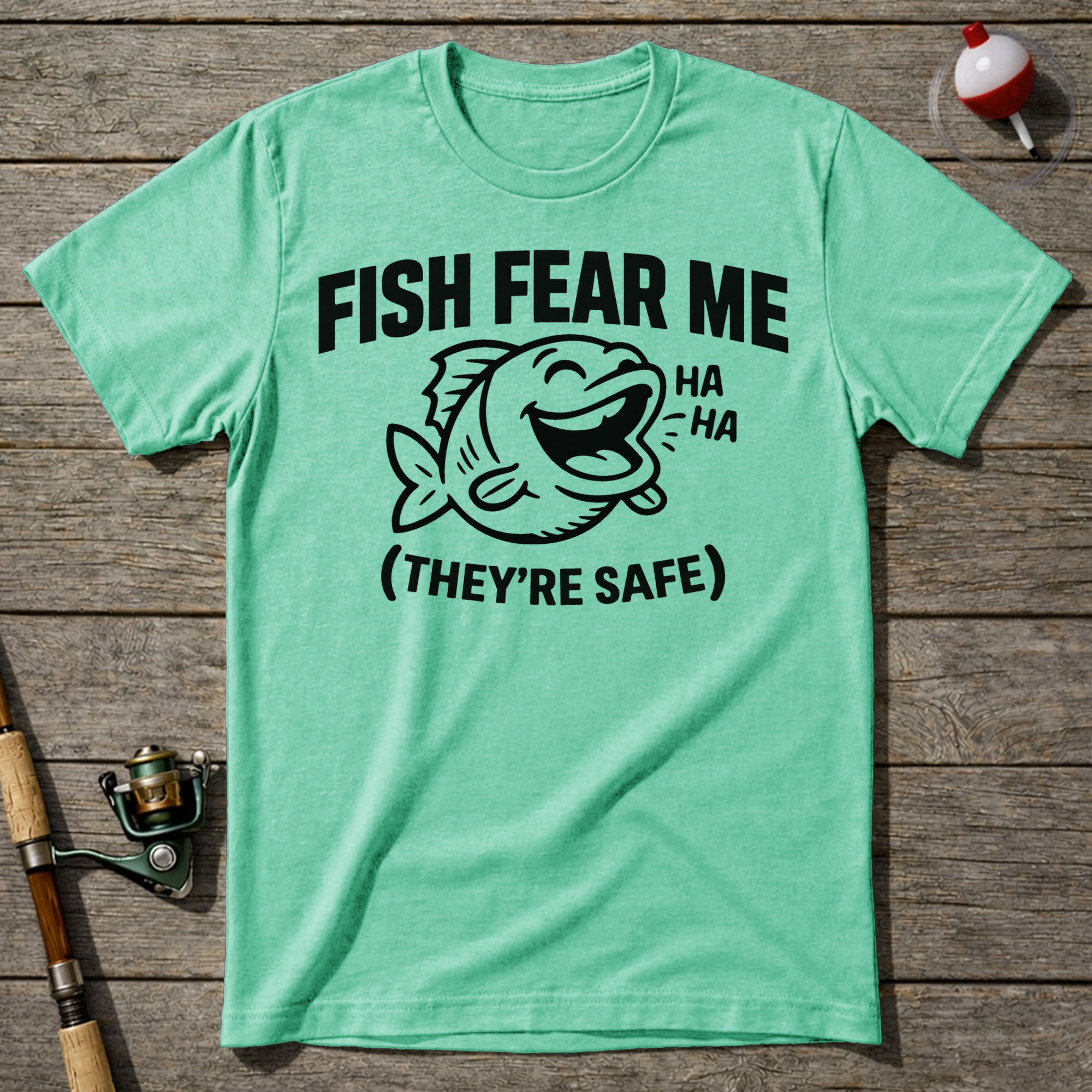 Fish Fear Me They’Re Safe Funny Fishing T-Shirt — Mint Green