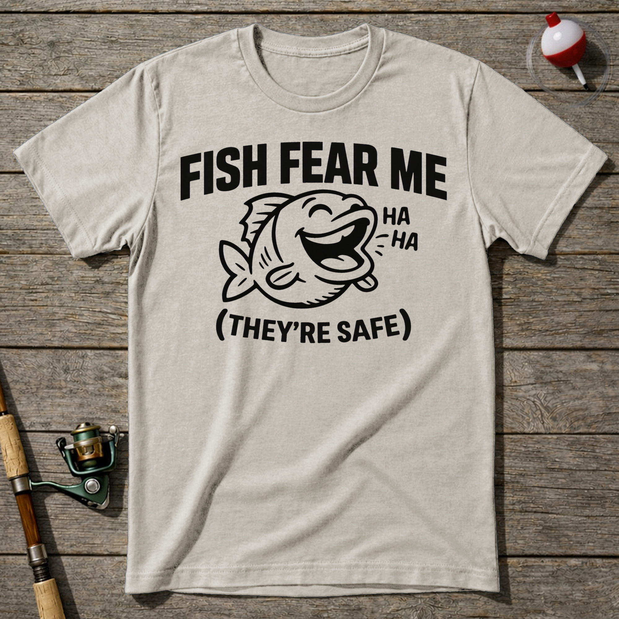Fish Fear Me They’Re Safe Funny Fishing T-Shirt — Natural