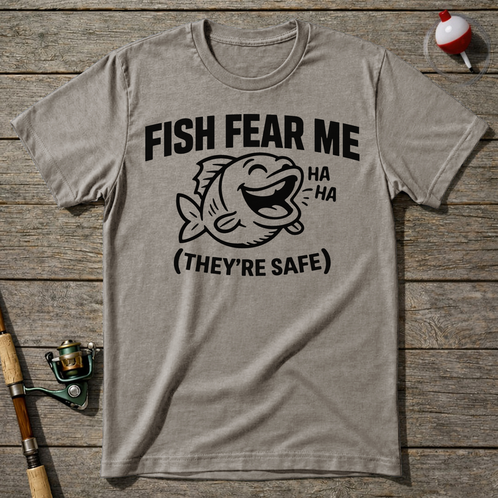 Fish Fear Me They’Re Safe Funny Fishing T-Shirt — Sand