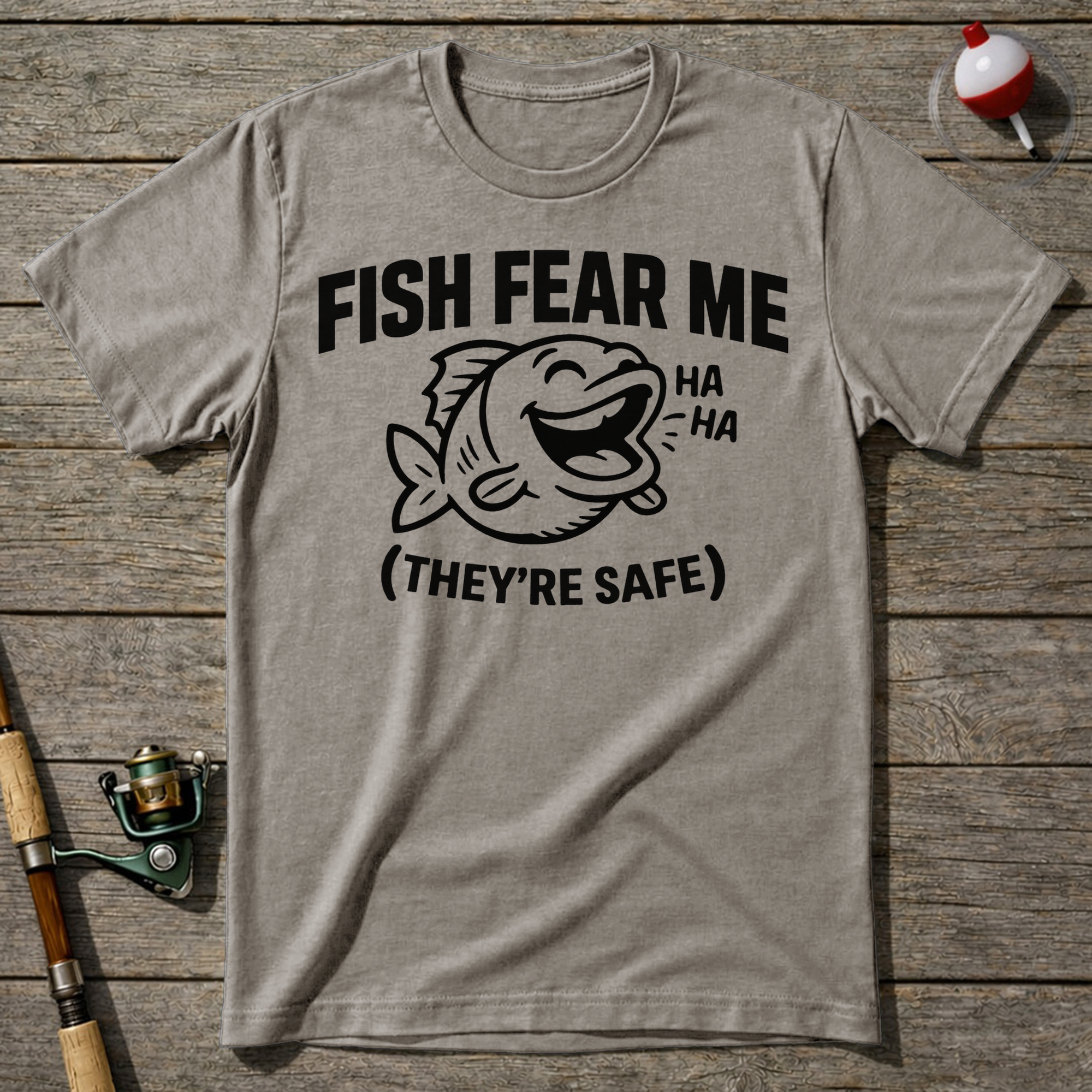 Fish Fear Me They’Re Safe Funny Fishing T-Shirt — Sand