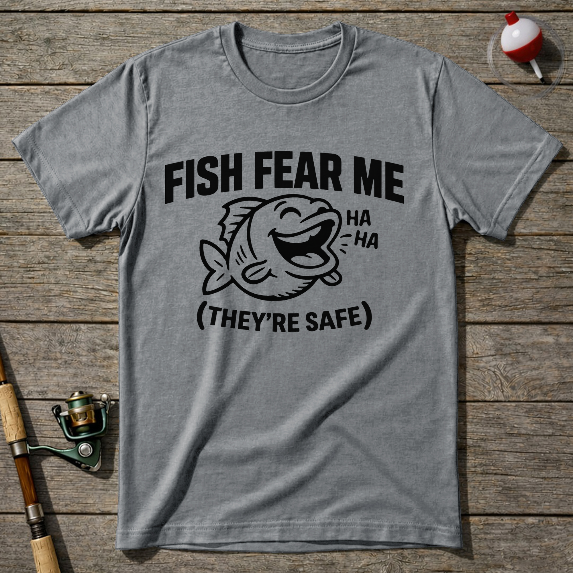 Fish Fear Me They’Re Safe Funny Fishing T-Shirt — Sport Grey