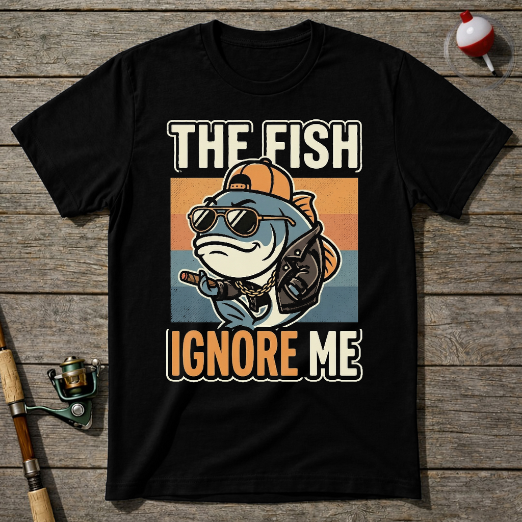 Fish Ignore Me Funny T-Shirt — Black