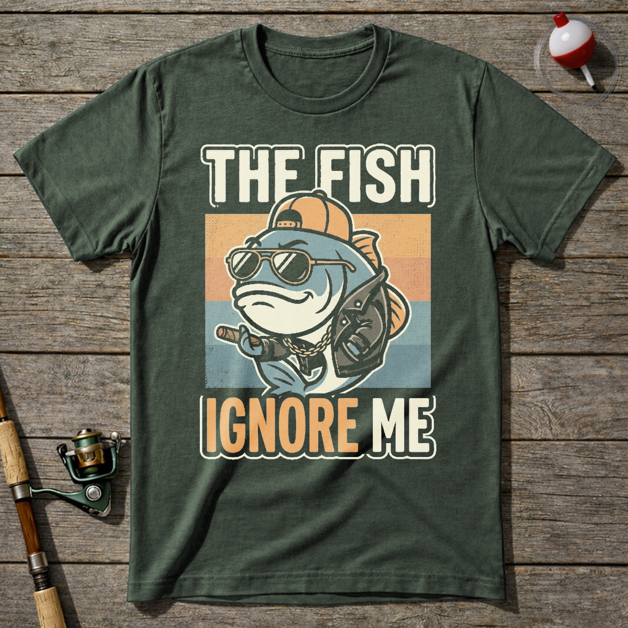 Fish Ignore Me Funny T-Shirt — Military Green