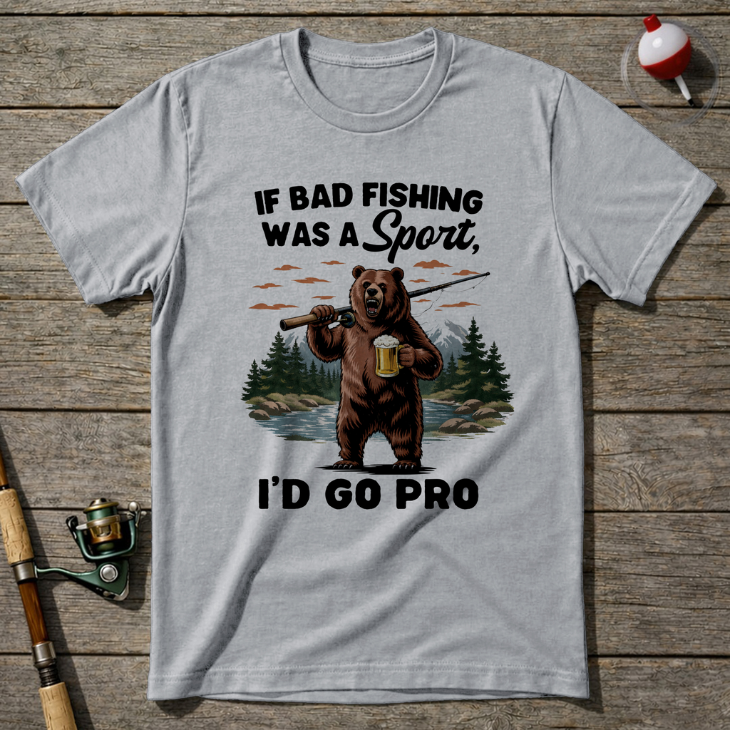 Fishing Bear T Shirt T-Shirt — Ash