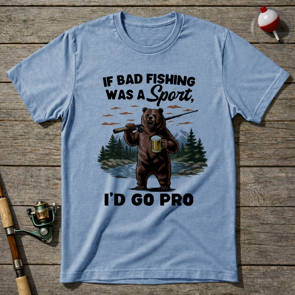 Fishing Bear T Shirt T-Shirt — Light Blue
