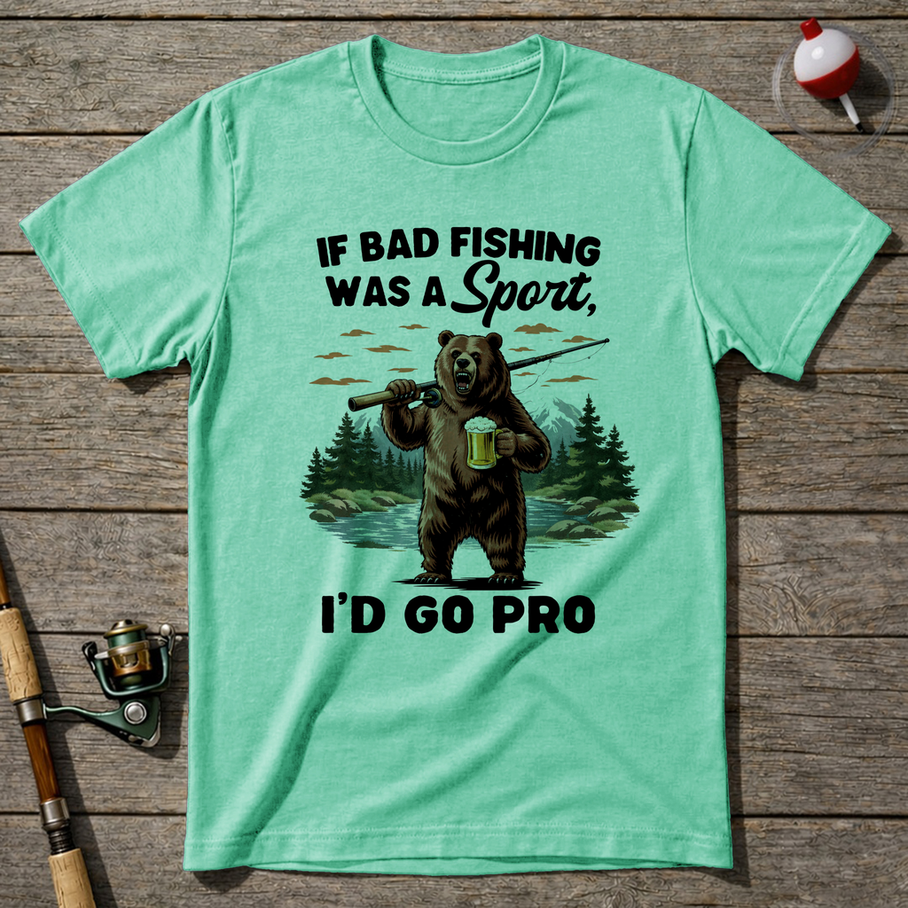 Fishing Bear T Shirt T-Shirt — Mint Green