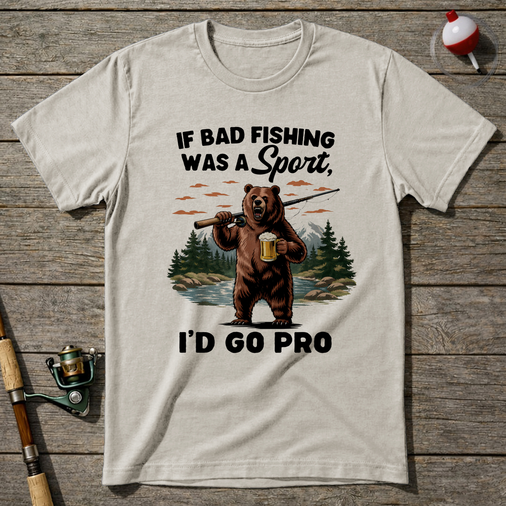 Fishing Bear T Shirt T-Shirt — Natural
