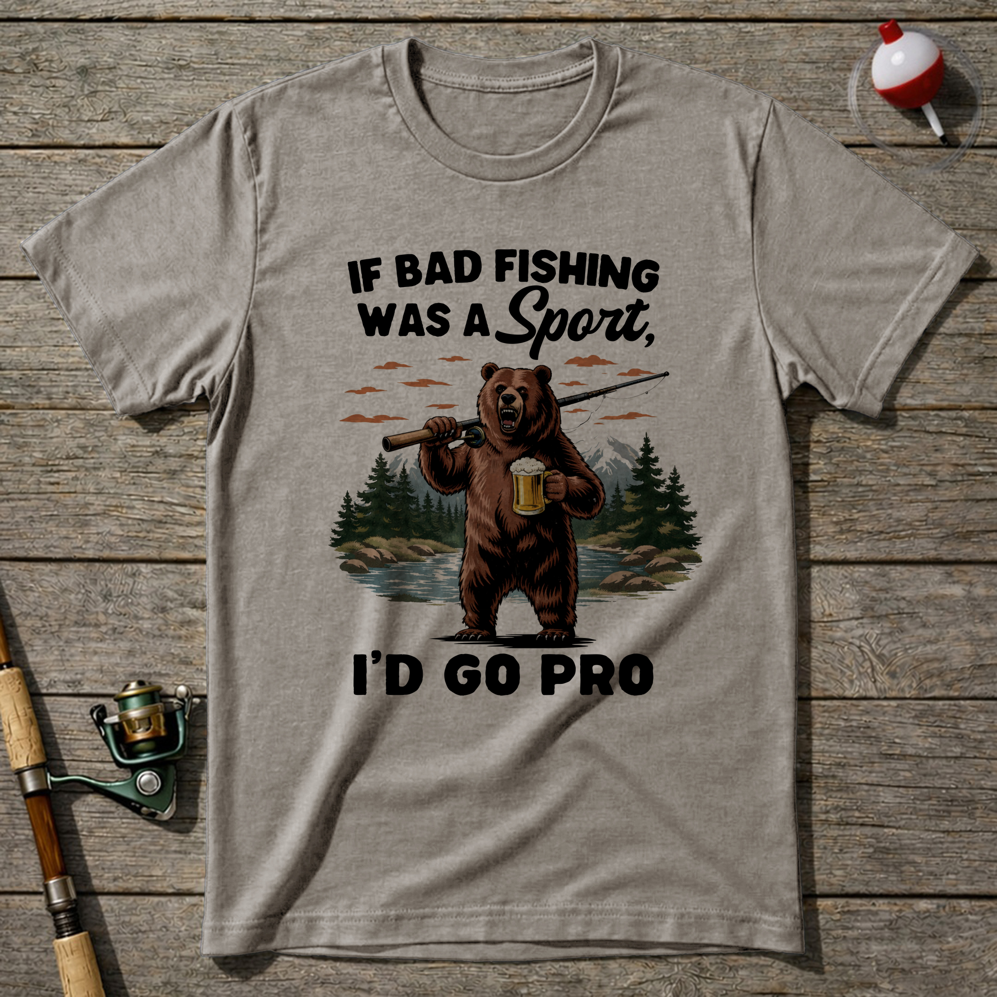 Fishing Bear T Shirt T-Shirt — Sand