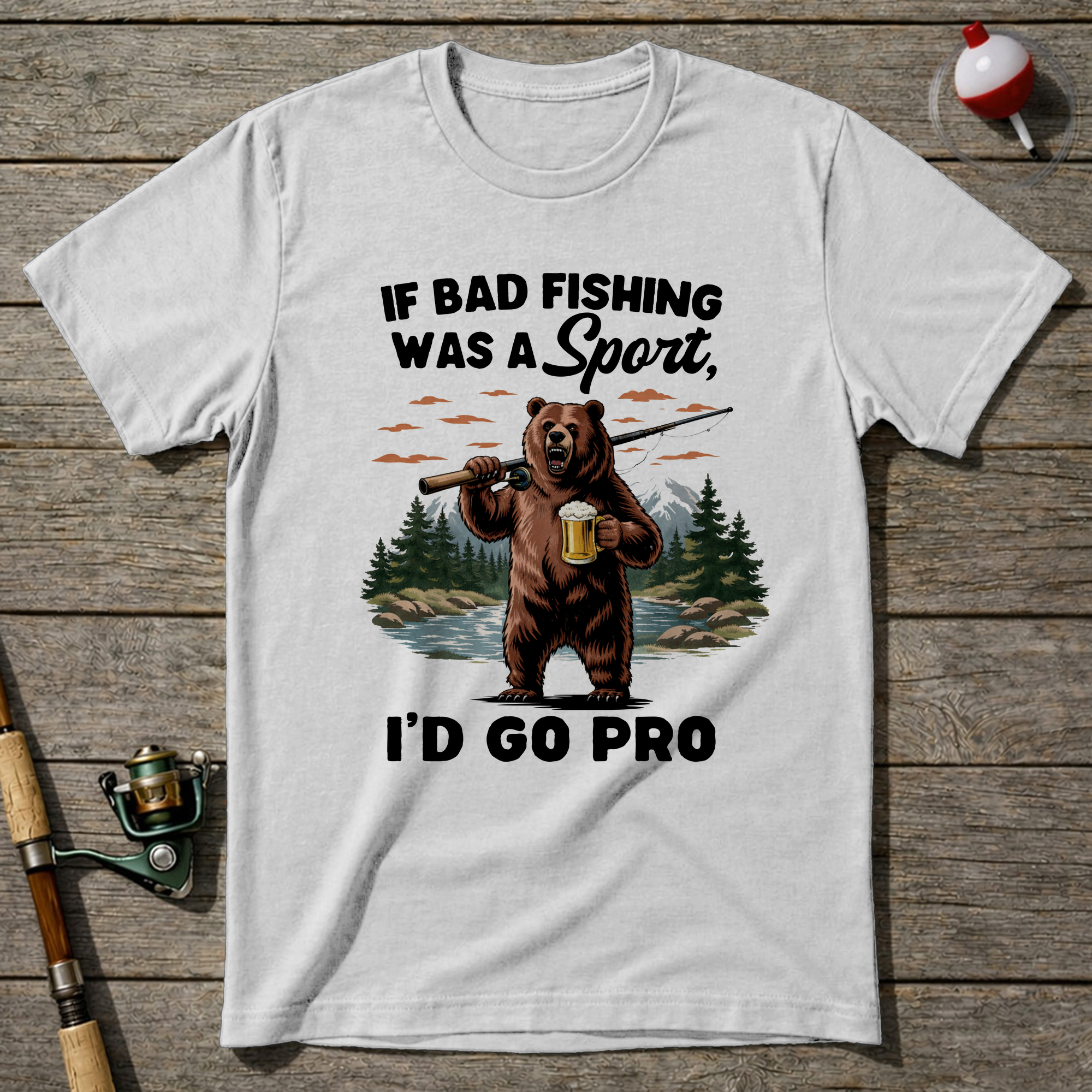 Fishing Bear T Shirt T-Shirt — White