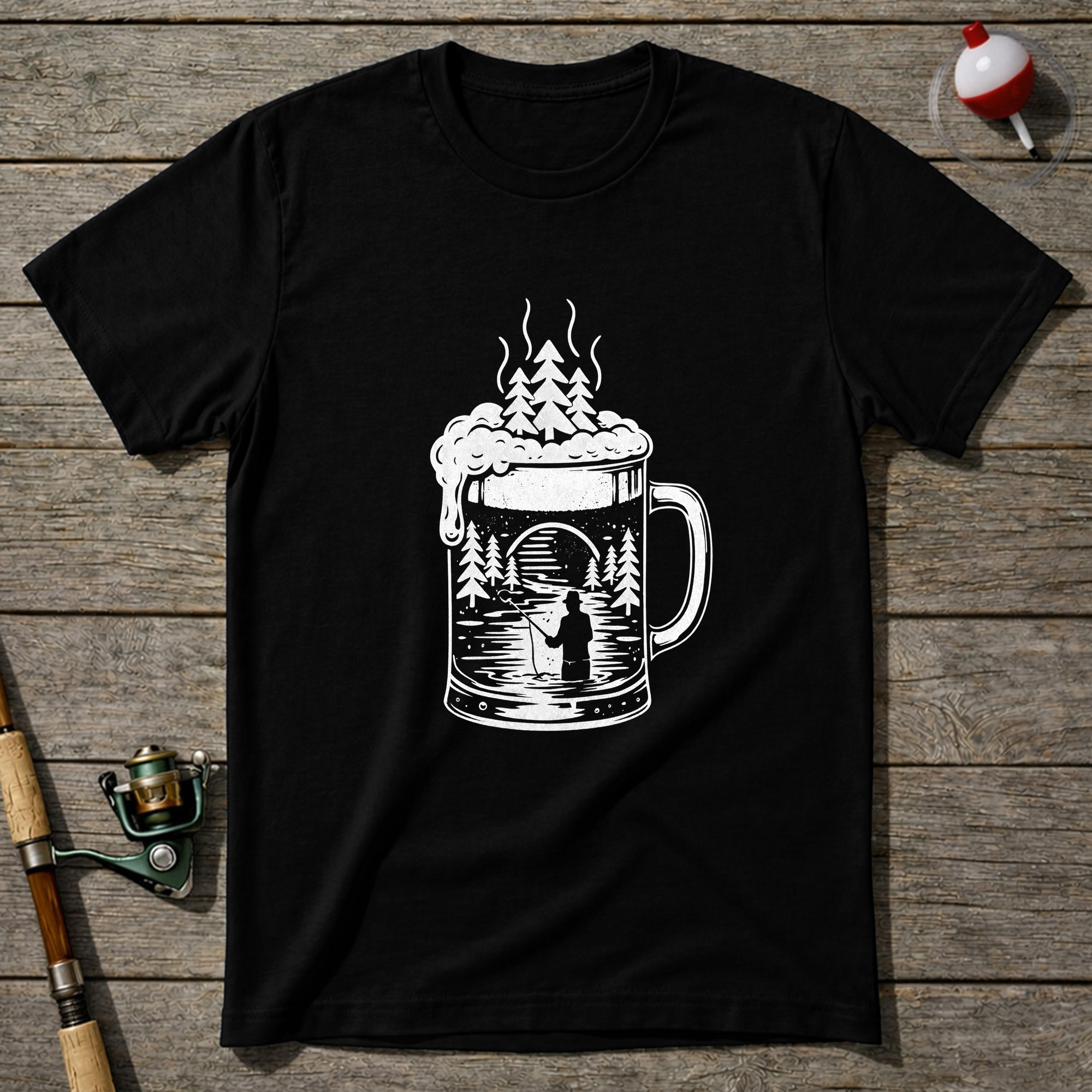 Fishing Beer T Shirt T-Shirt — Black