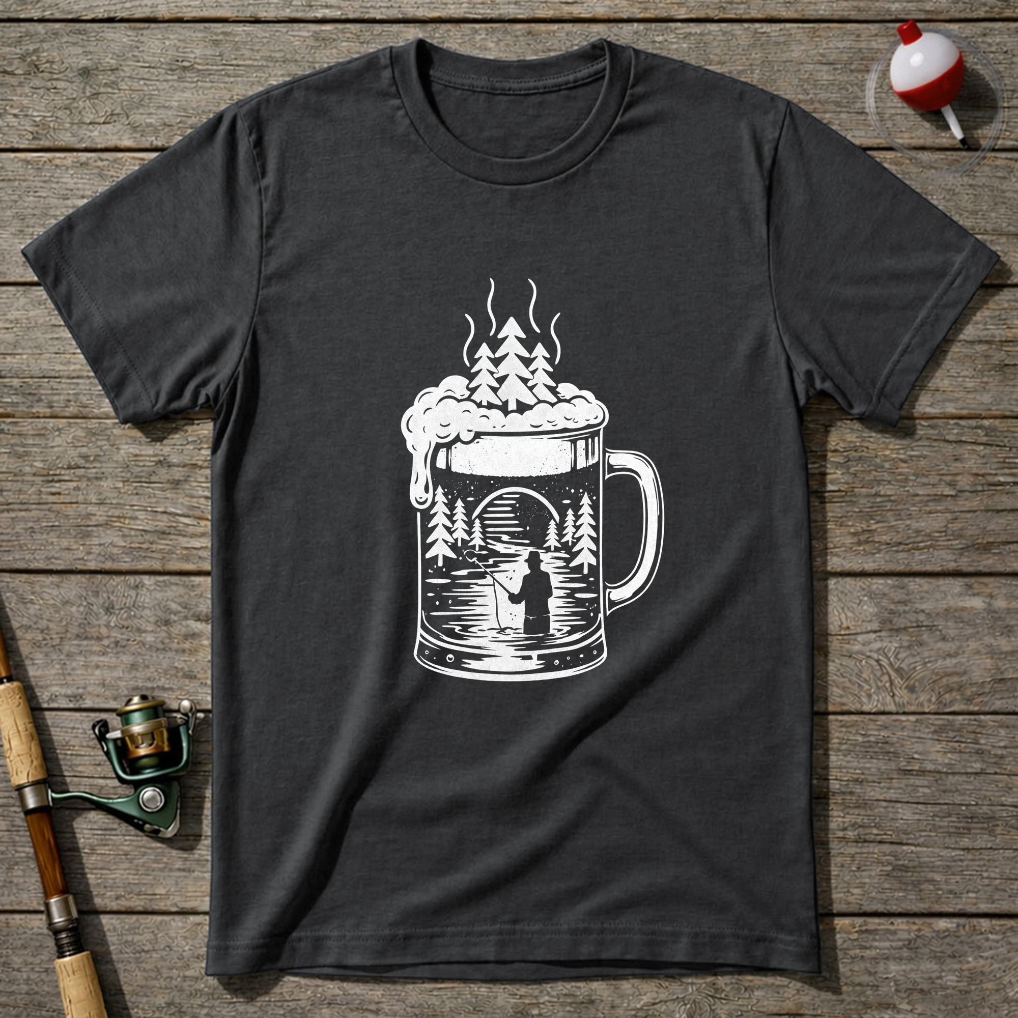 Fishing Beer T Shirt T-Shirt — Charcoal