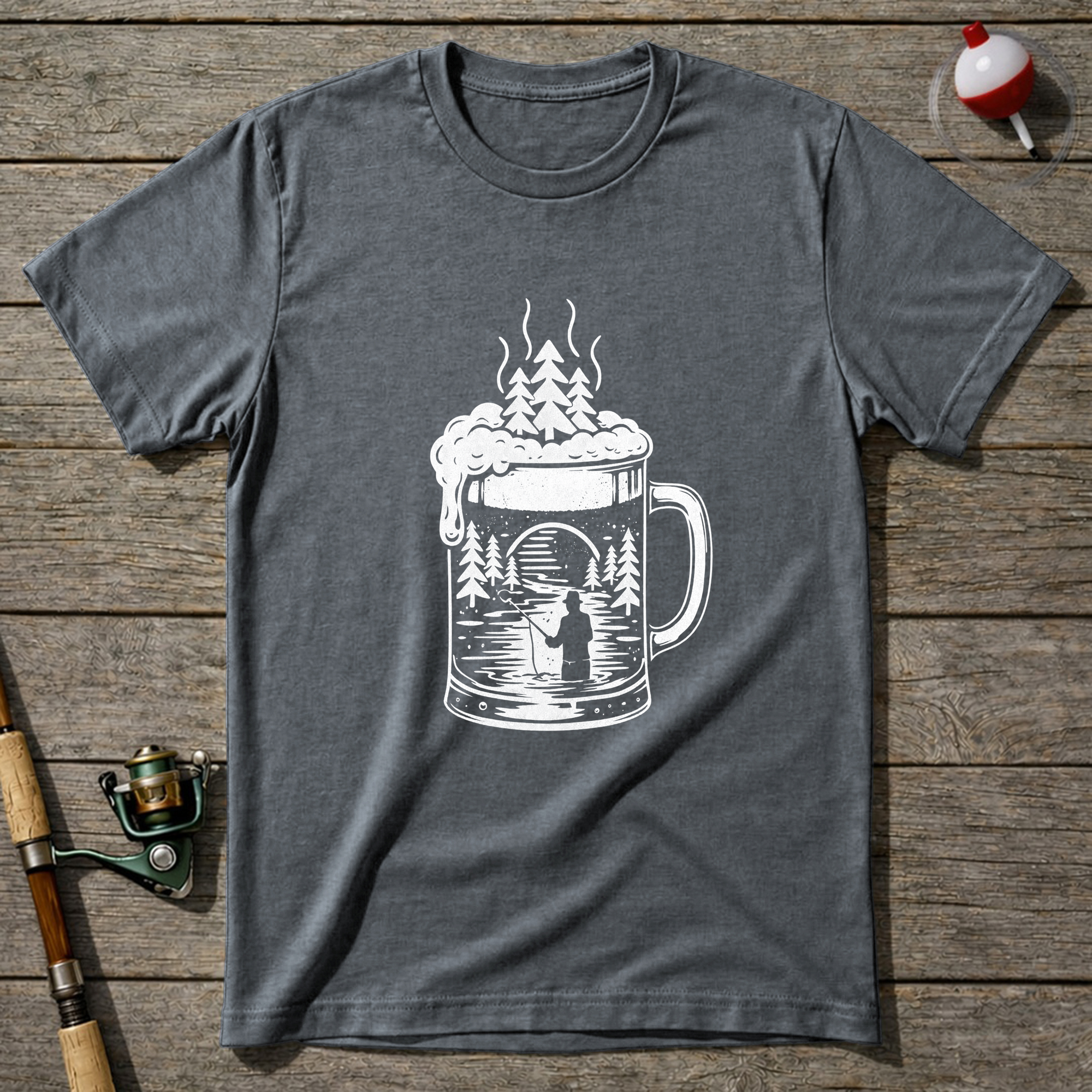 Fishing Beer T Shirt T-Shirt — Graphite Heather