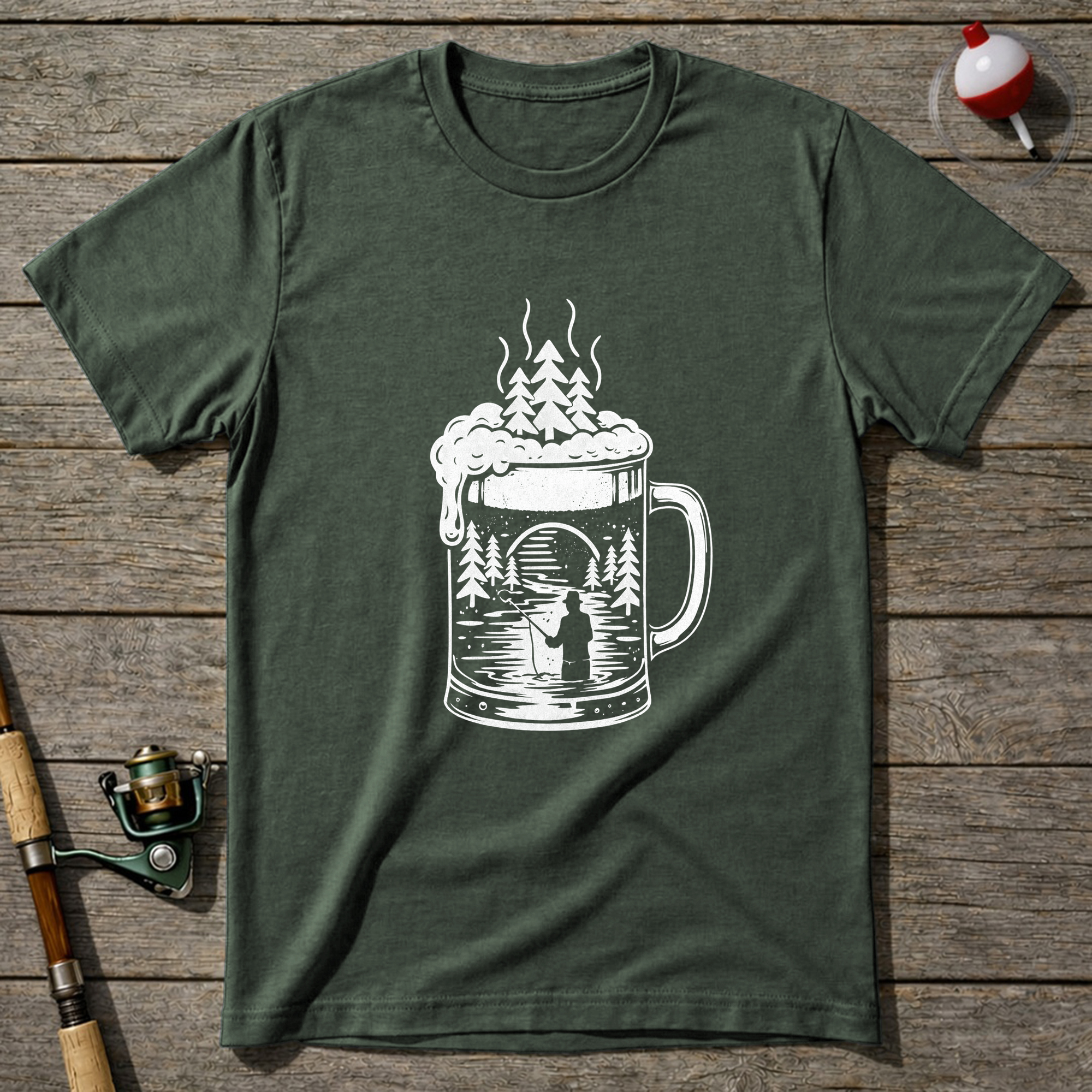 Fishing Beer T Shirt T-Shirt — Military Green