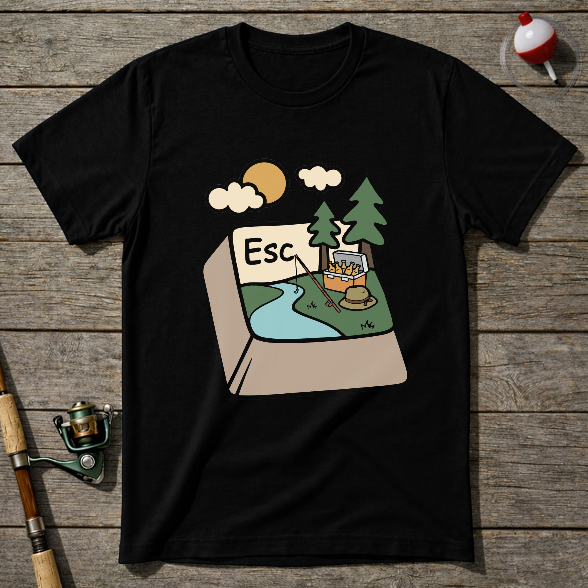 Fishing Escape T Shirt T-Shirt — Black