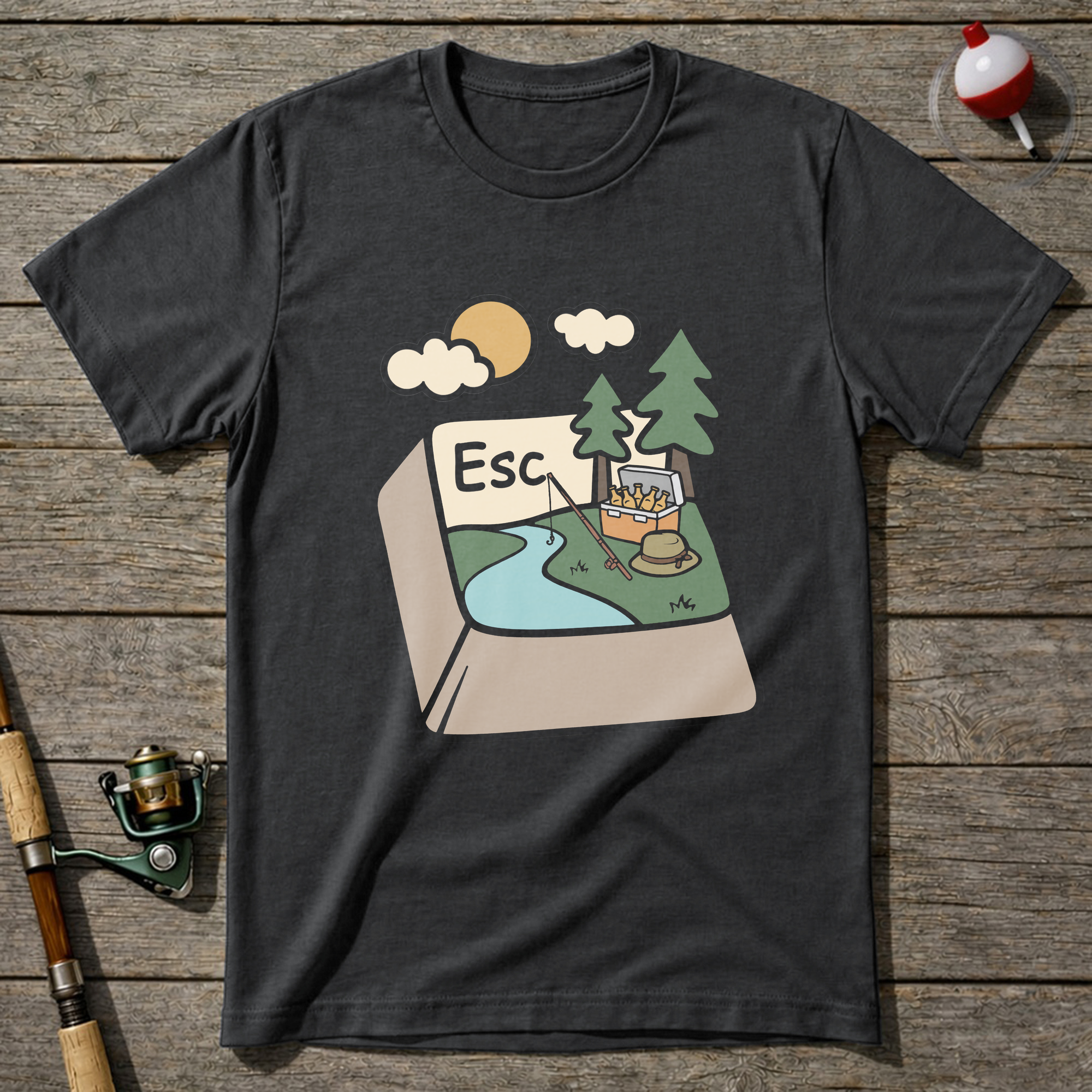 Fishing Escape T Shirt T-Shirt — Charcoal