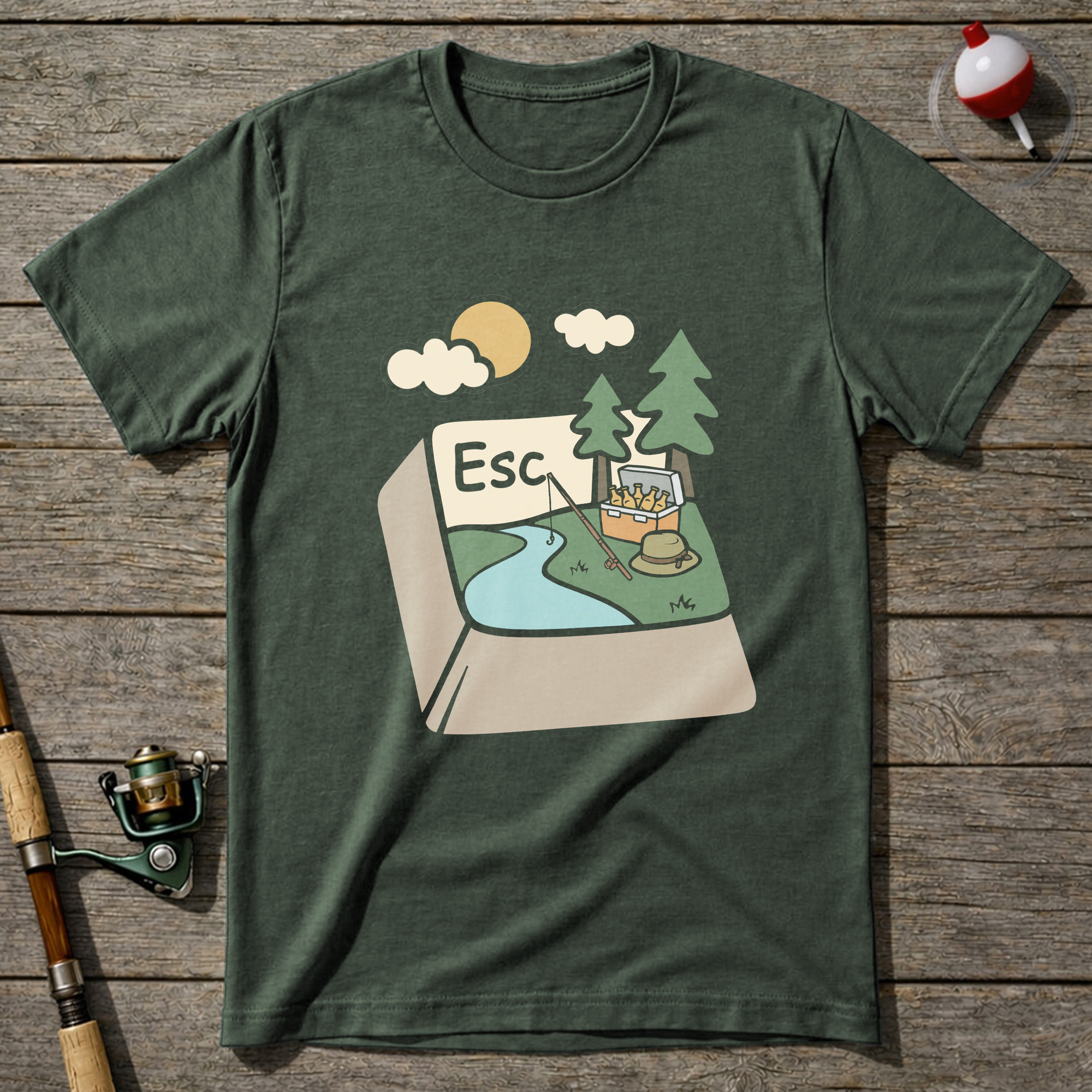 Fishing Escape T Shirt T-Shirt — Military Green